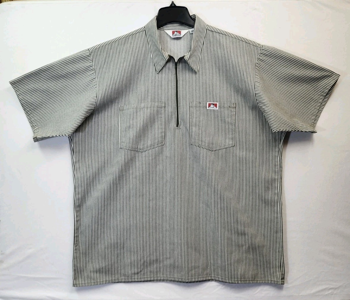 VTG Ben Davis Shirt Men’s 2XL Gray Hickory Stripe Half Zip Workwear Short Sleeve