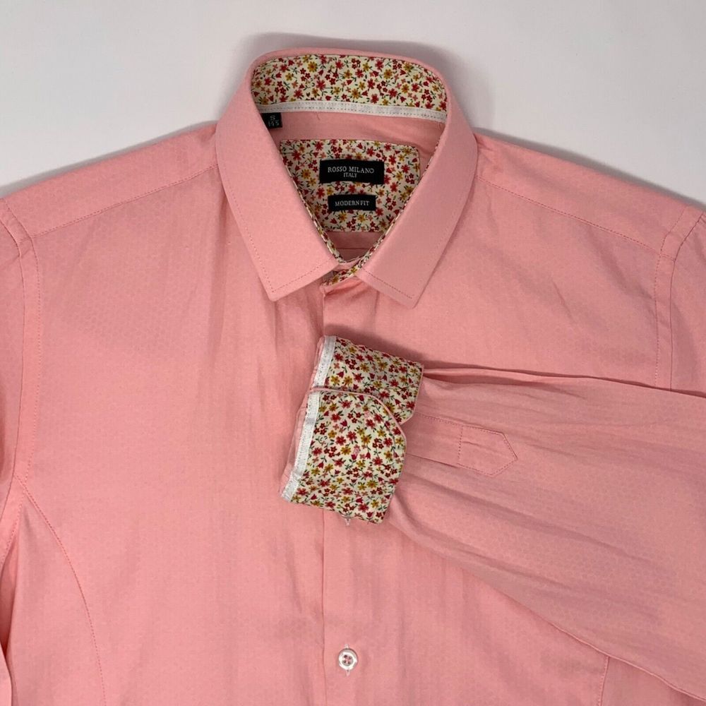 Rosso Milano Italy Modern Fit Pink Men’s Long Sleeve Shirt Size Small
