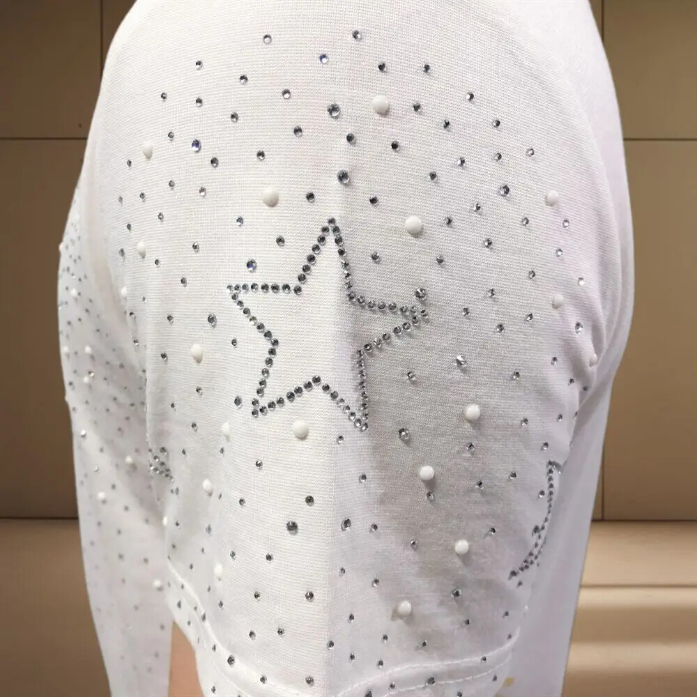 Fashion Star Rhinestone Diamond Summer Short Sleeve Luxury Men Trend T-Shirt