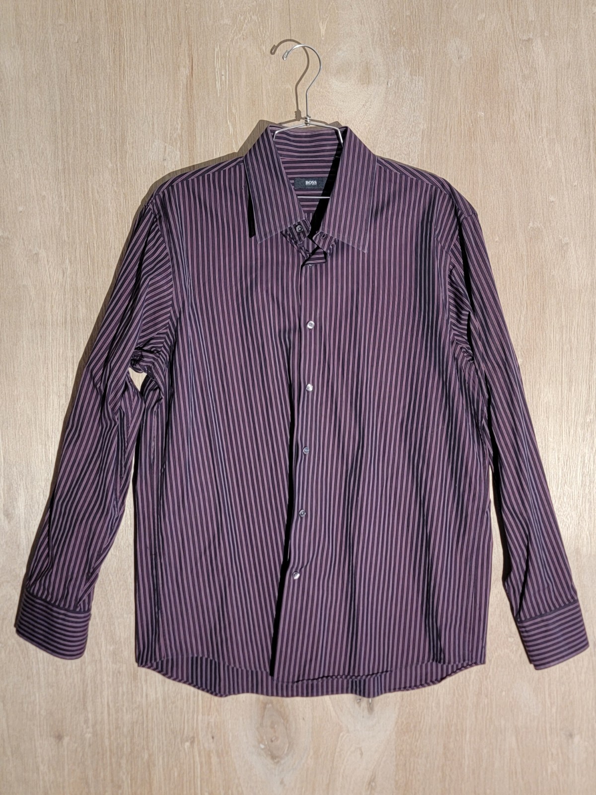 hugo boss button up shirt mens 34/35 long sleeve collard striped barrel cuff