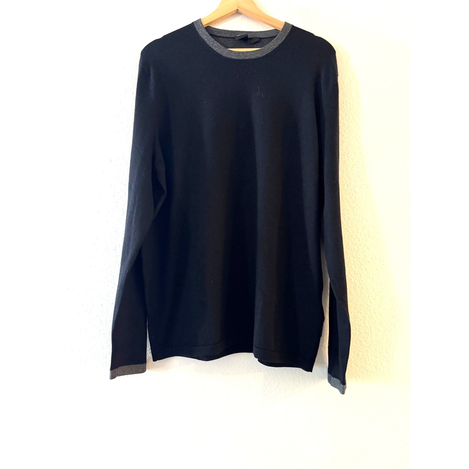 Hugo Boss Men’s Virgin Wool Long Sleeve T-Shirt L Green Grey Ringer Crew Neck