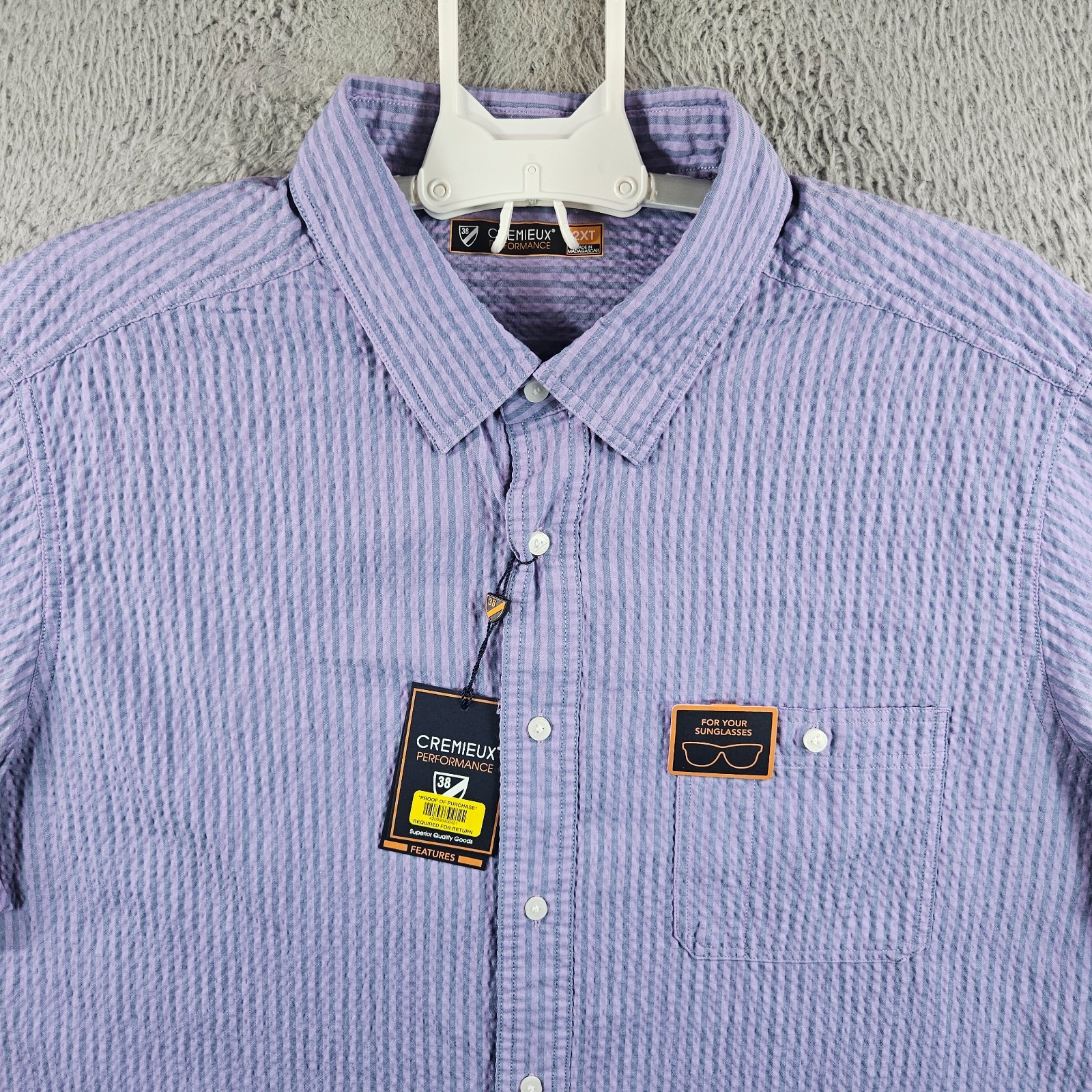 NEW Cremieux Performance Shirt Men 2XT UPF 30+ Short Sleeve Purple Striped