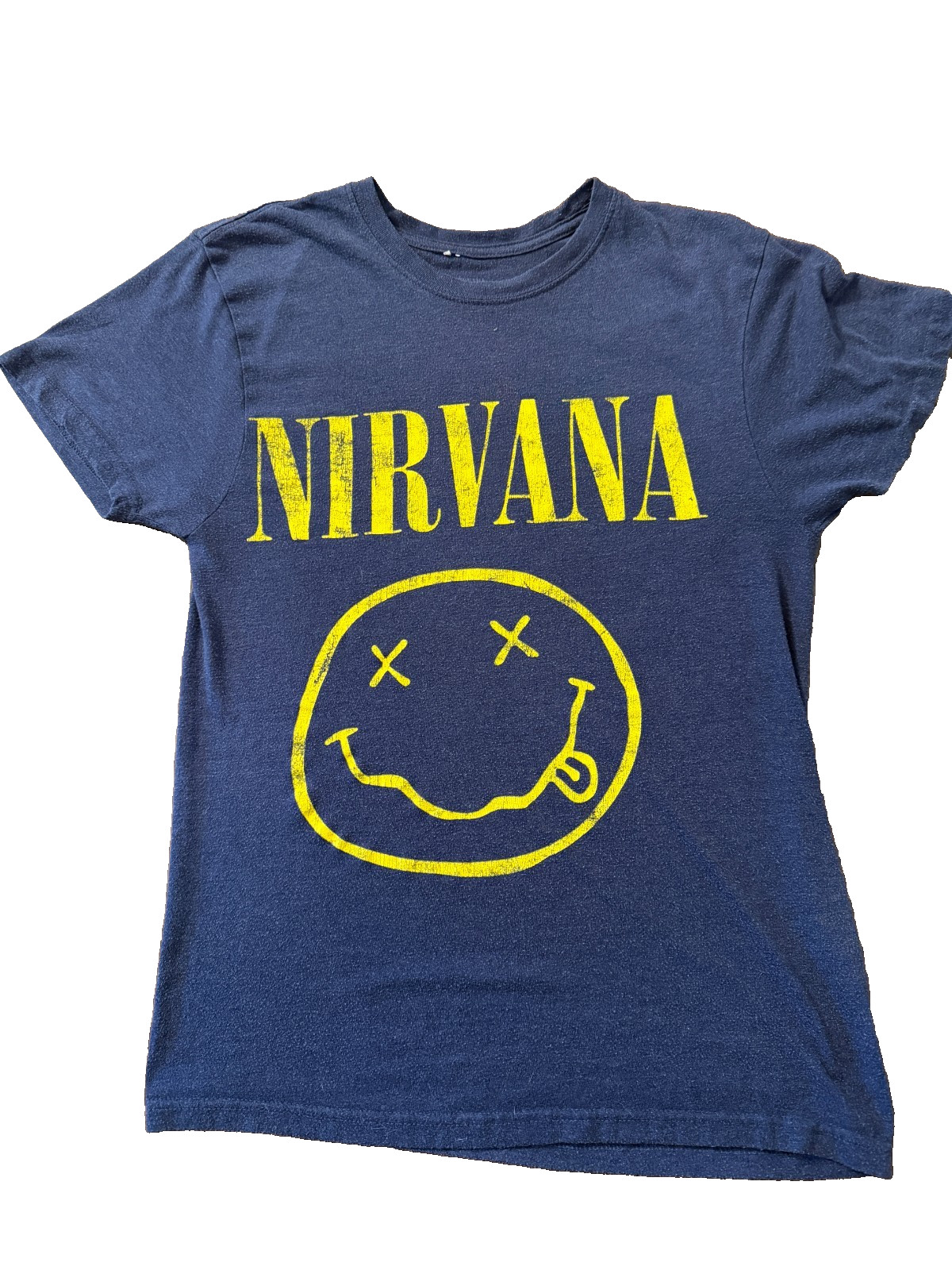 Nirvana Adult Size Small Blue Heather Short Sleeve Yellow Graphic T-Shirt