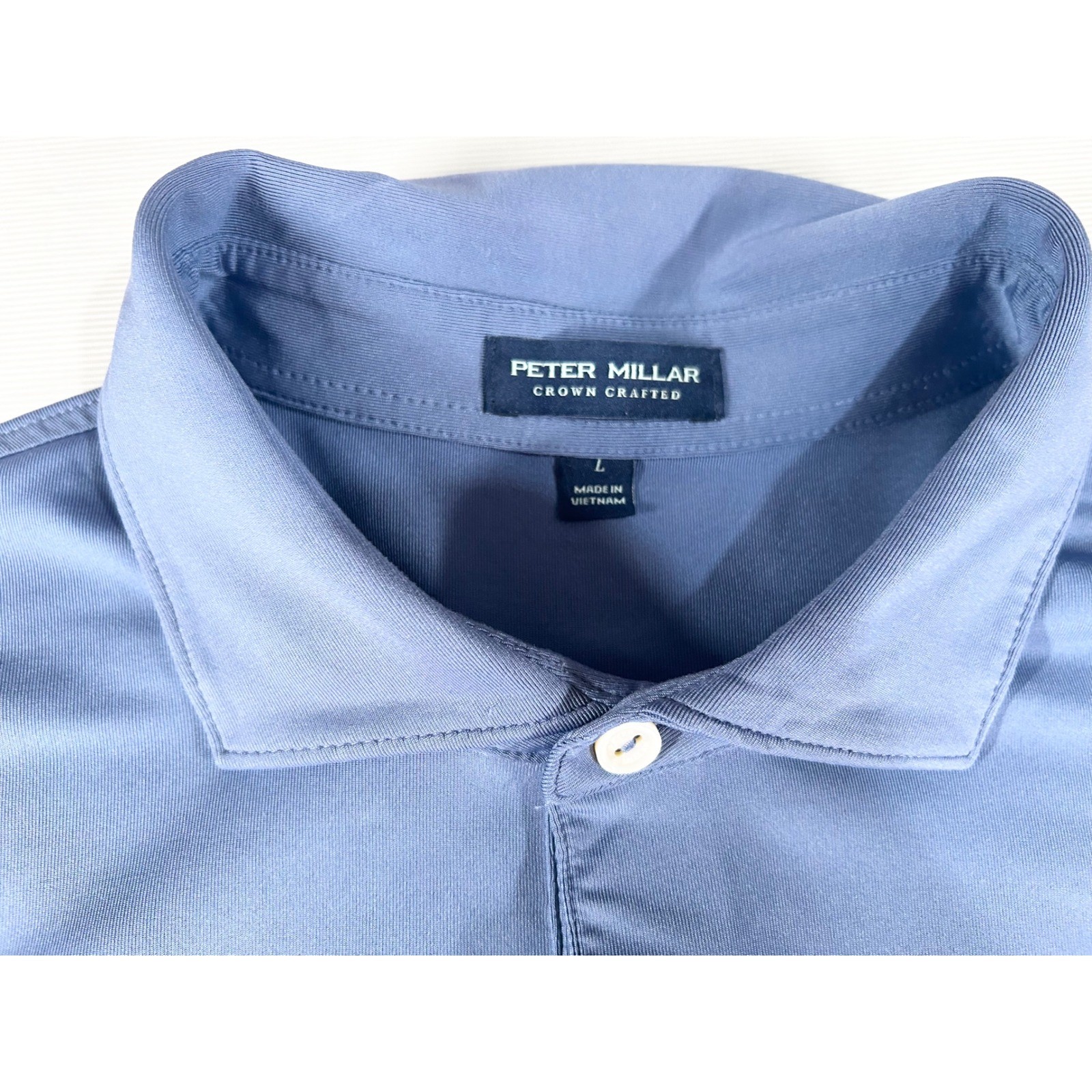 Peter Millar Crown Crafted Mens Large Blue Striped Performance Golf Polo Shirt