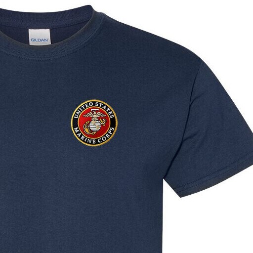 US Marine Corps Embroidered T-Shirt Navy Blue USMC Licensed -all sizes-