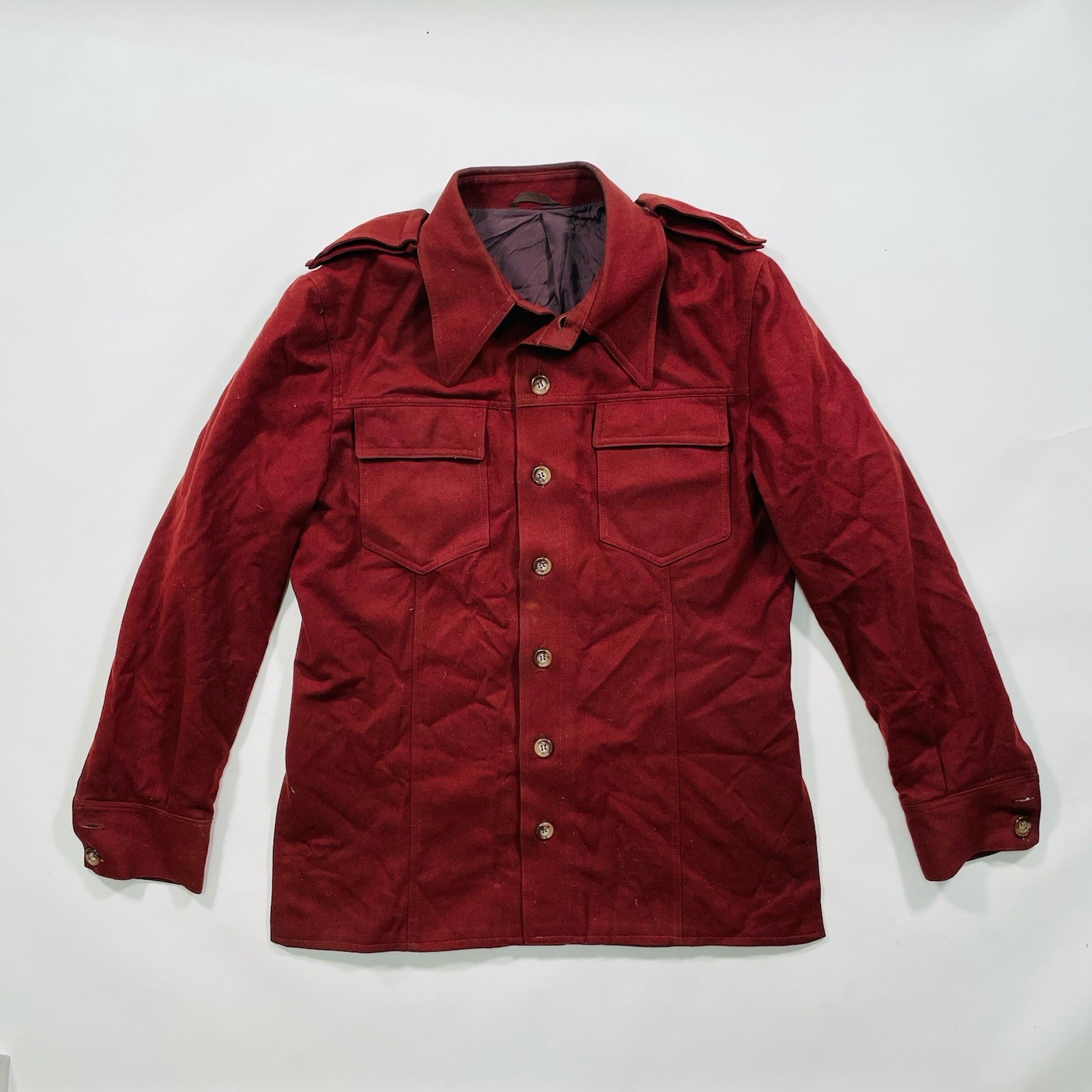 1960s 1970s Vintage Wool Shirt Jacket Button Up Made in USA Red Size L