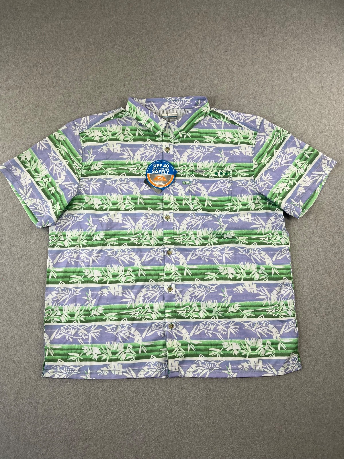 Columbia PFG Super Slack Tide Camp Shirt Mens 2XL Green Short Sleeve Omni Wick