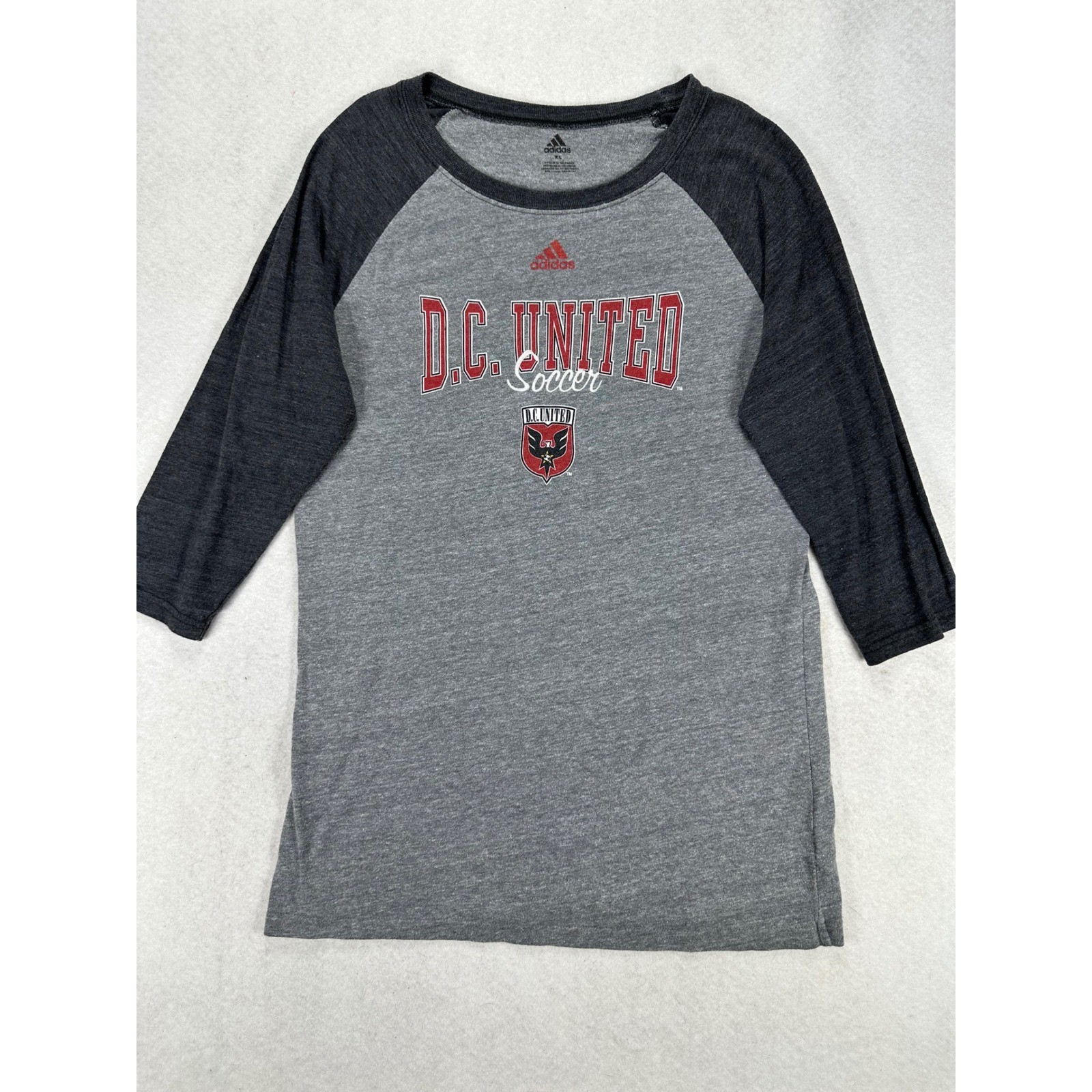 Adidas DC United Soccer Raglan Shirt Mens XL Grey 3/4 Sleeve MLS Tee T-shirt