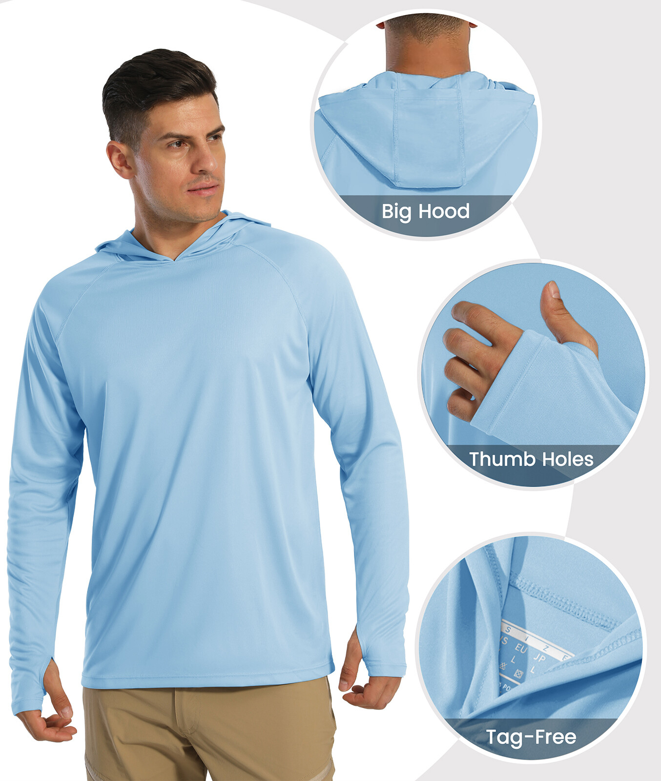 Men’s Outdoor Sun Block T-Shirt UPF 50+ Skin Protection Hiking Sport Hoodie Tops