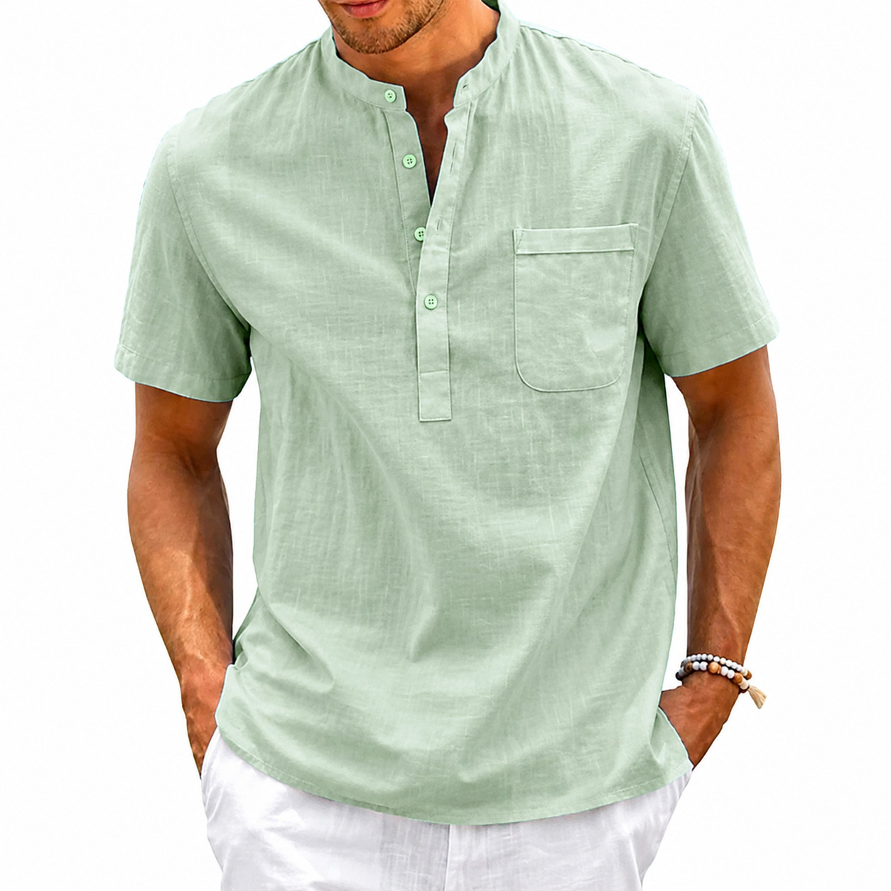 Men Casual Shirt Short Sleeve Cotton Linen Beach T Shirt Lightweight 8 COLORS