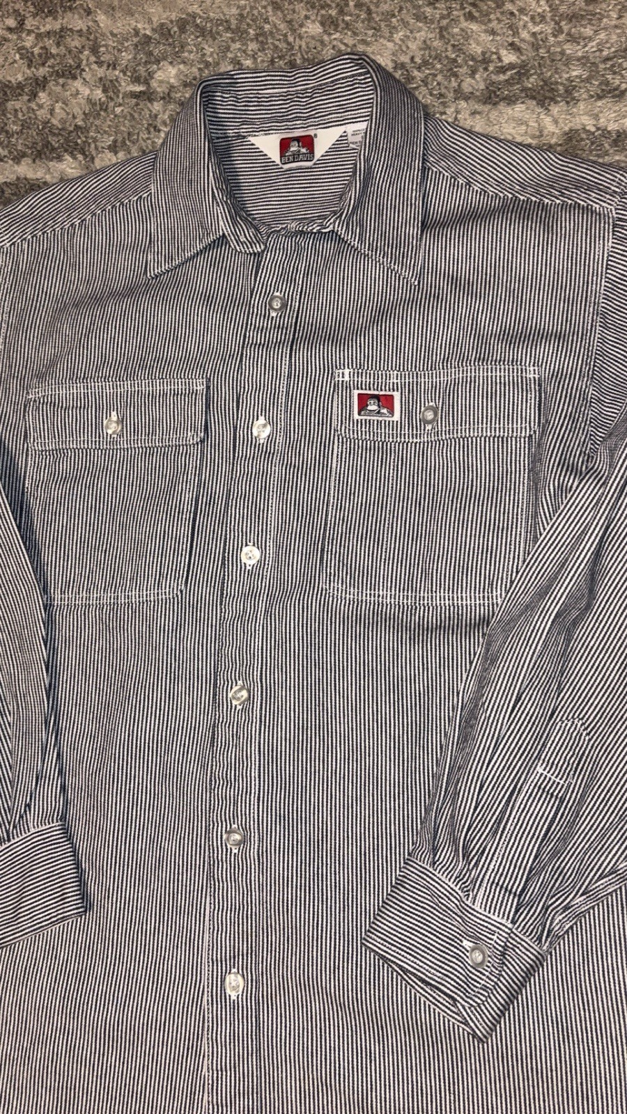 Ben Davis Work Shirt Striped Heavyweight Cotton Button Up Workwear USA Style L