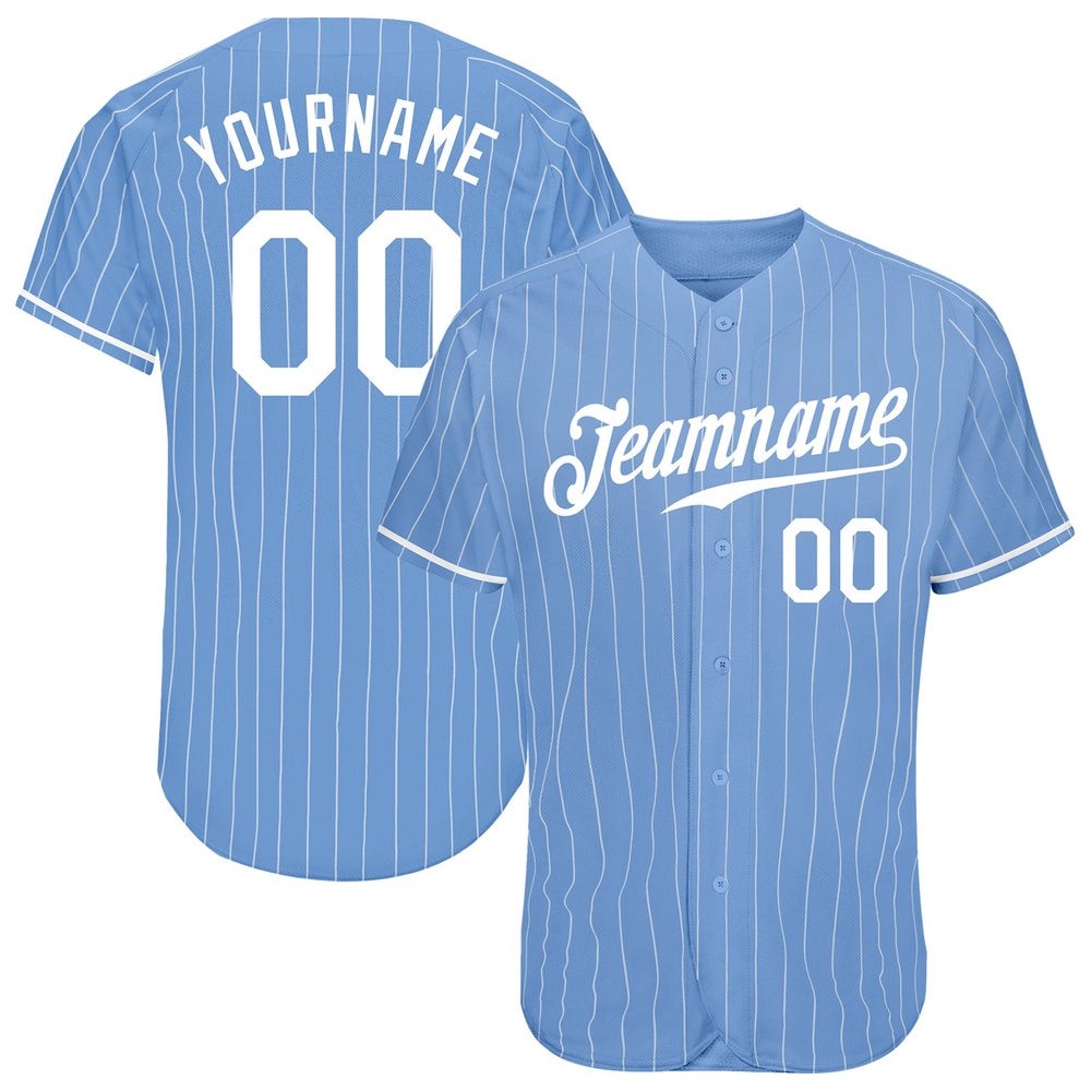 American Baseball Jersey Custom Light Blue White Pinstripe White Authentic Baseb