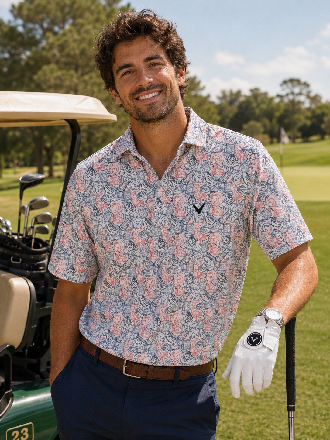 Callaway Opti-Dri Men’s Polo Shirt L Regular White Blue Red Graphic Logo