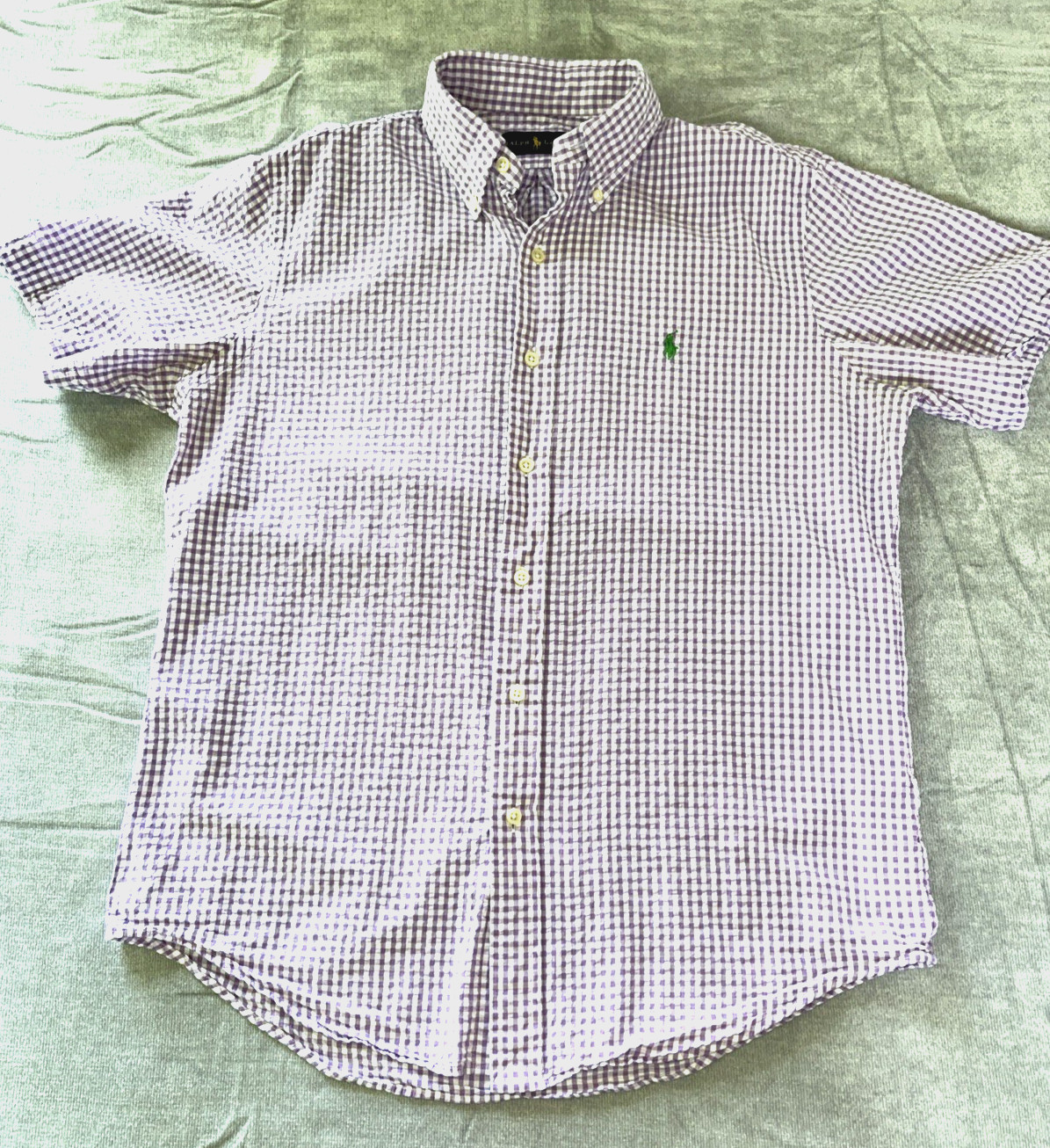 Ralph Lauren Shirt Mens M Seersucker Lavender Light Purple Short Sleeve Preppy