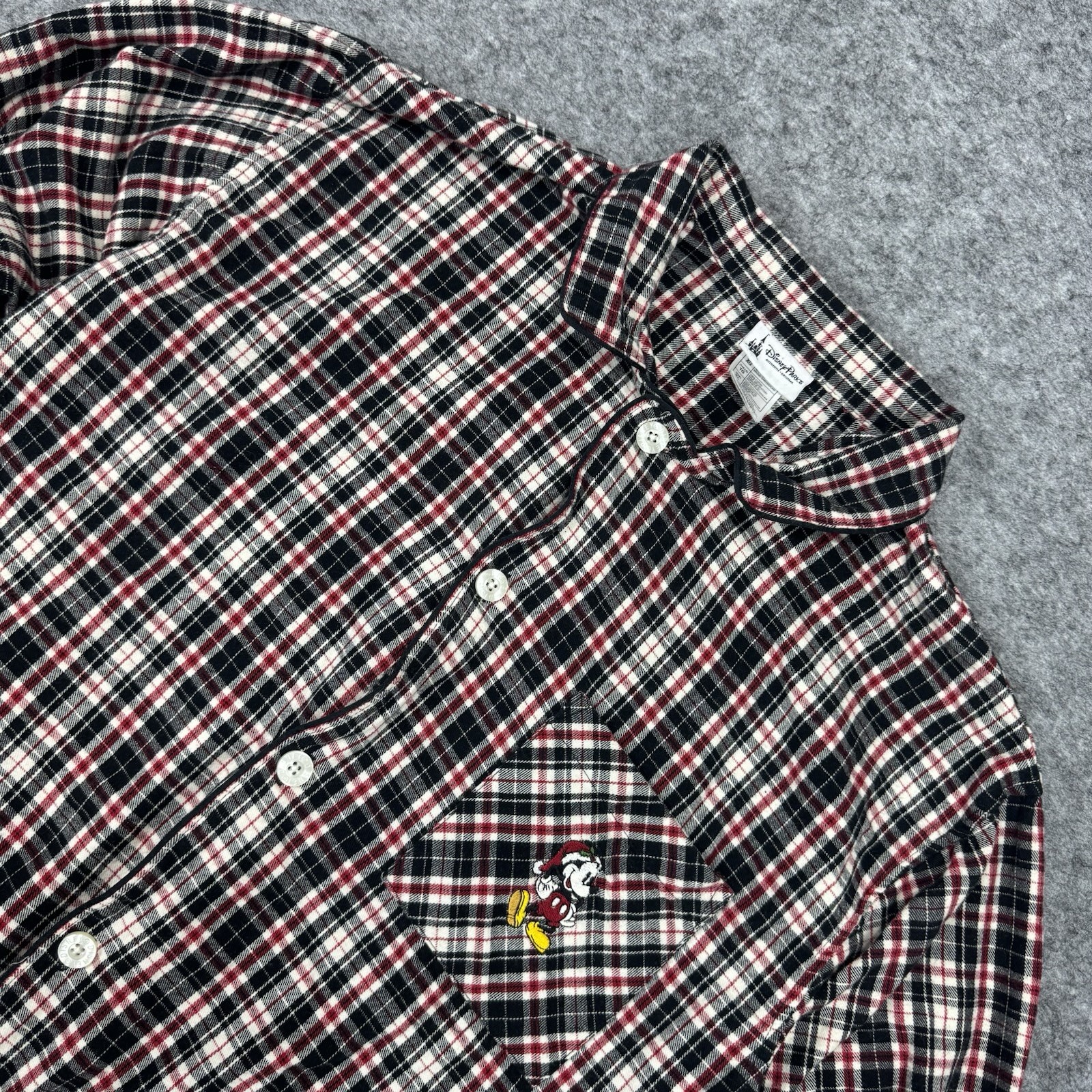 Disney Parks Unisex XL Tartan Plaid Mickey Christmas Santa Long Sleeve Shirt