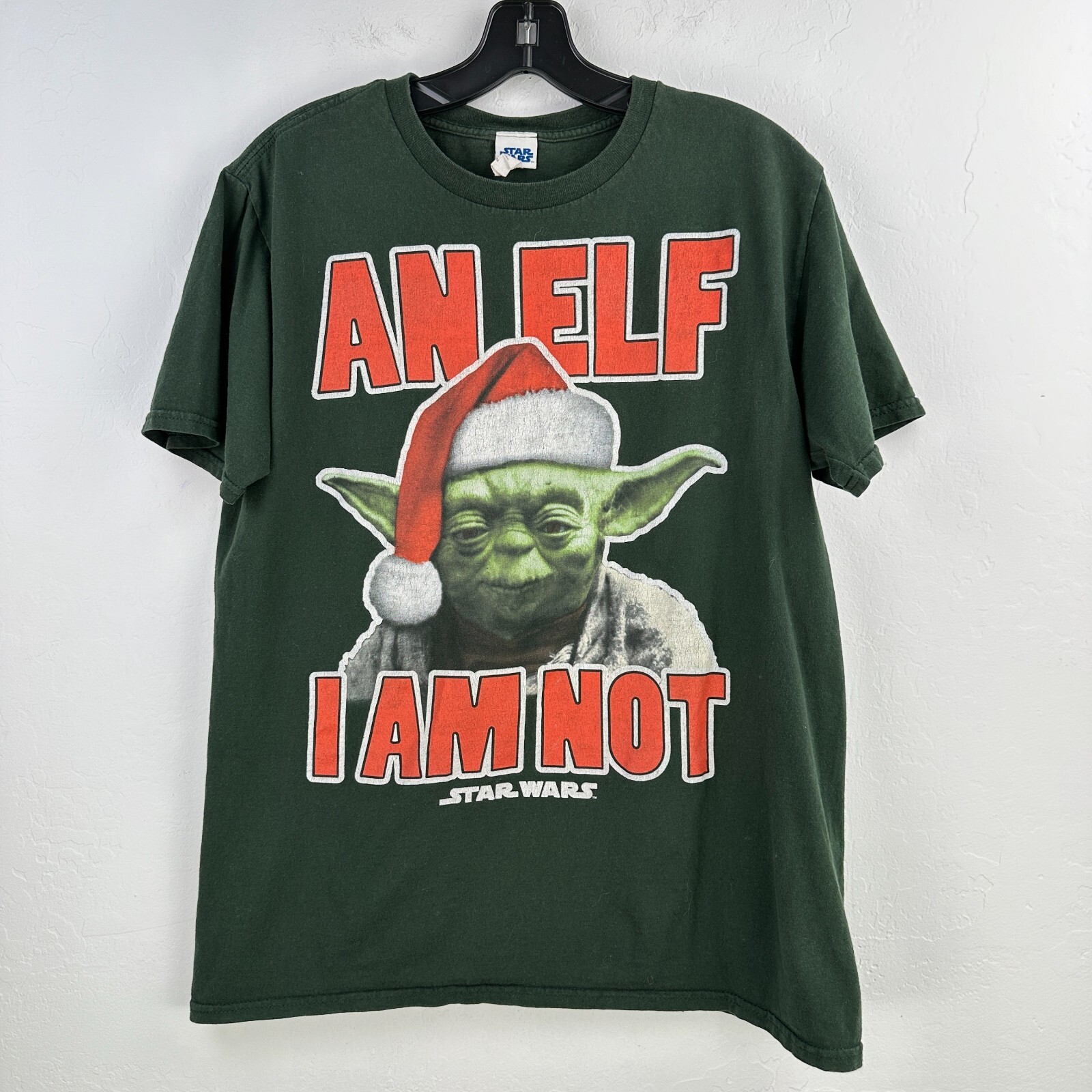 Vintage Star Wars Tshirt Mens Medium Green Cotton Master Yoda Elf Christmas Tee