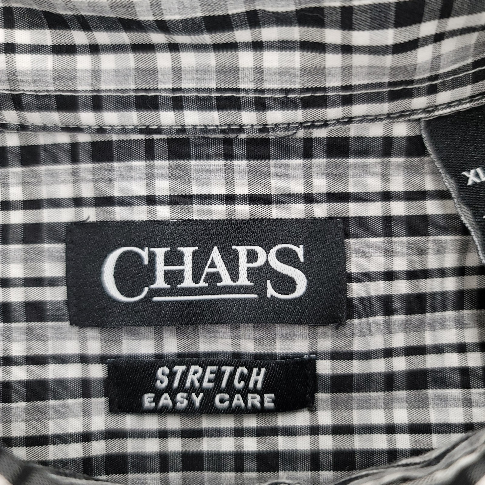Chaps Shirt Mens XL Black White Plaid Button Down Stretch Easy Care Classiccore