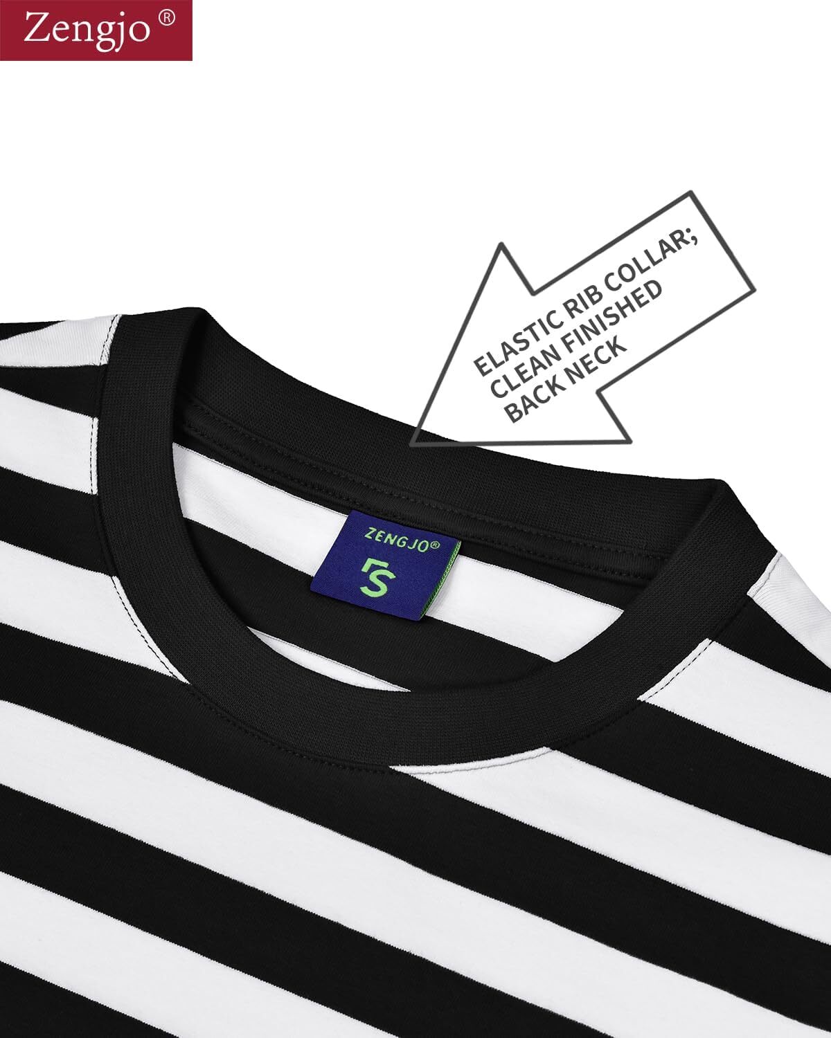 Men’s Medium Black And White Stripe Long Sleeve T Shirt Casual Cotton Spandex