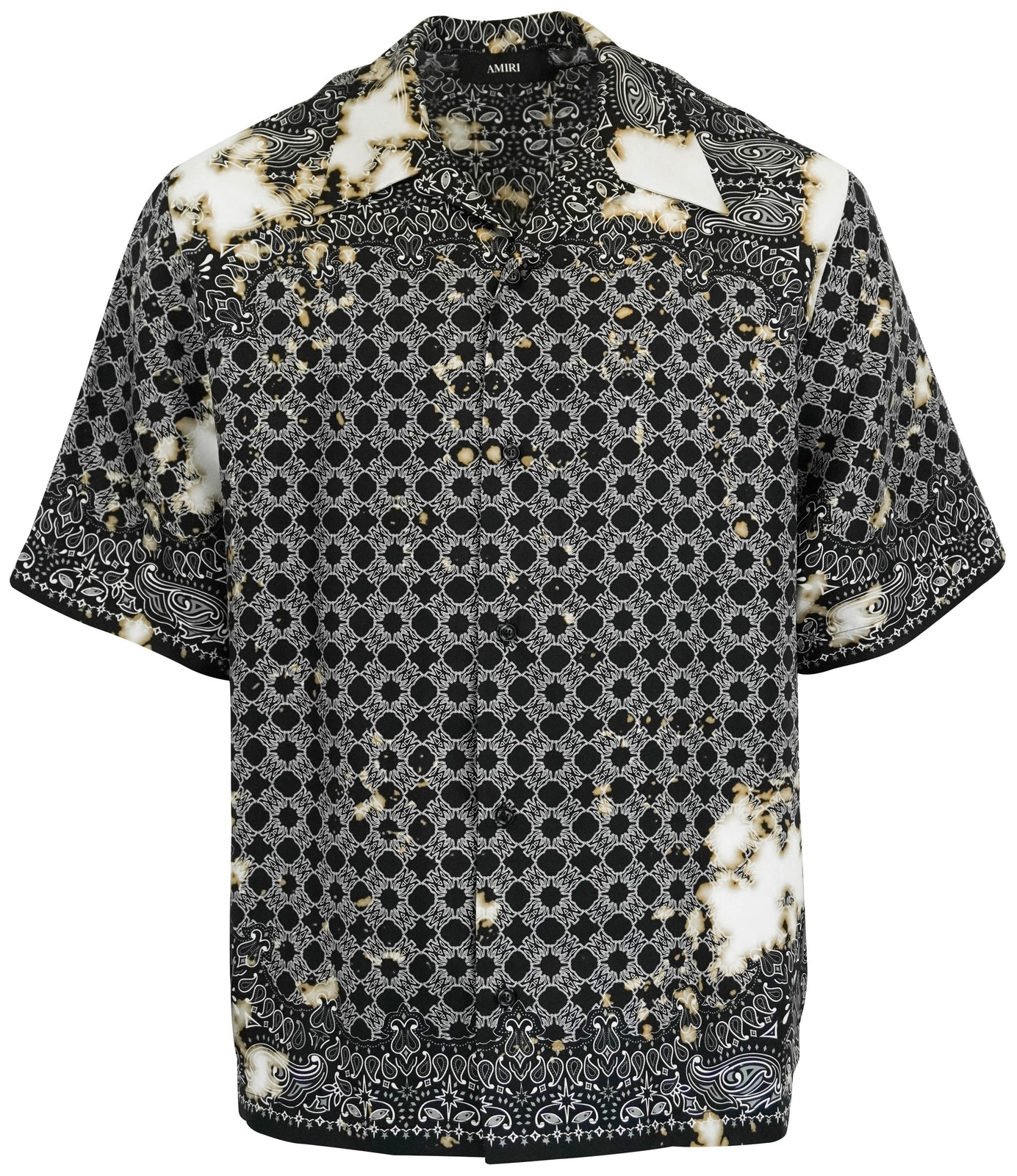 AMIRI Bleach Bandana Bowling Shirt in Black