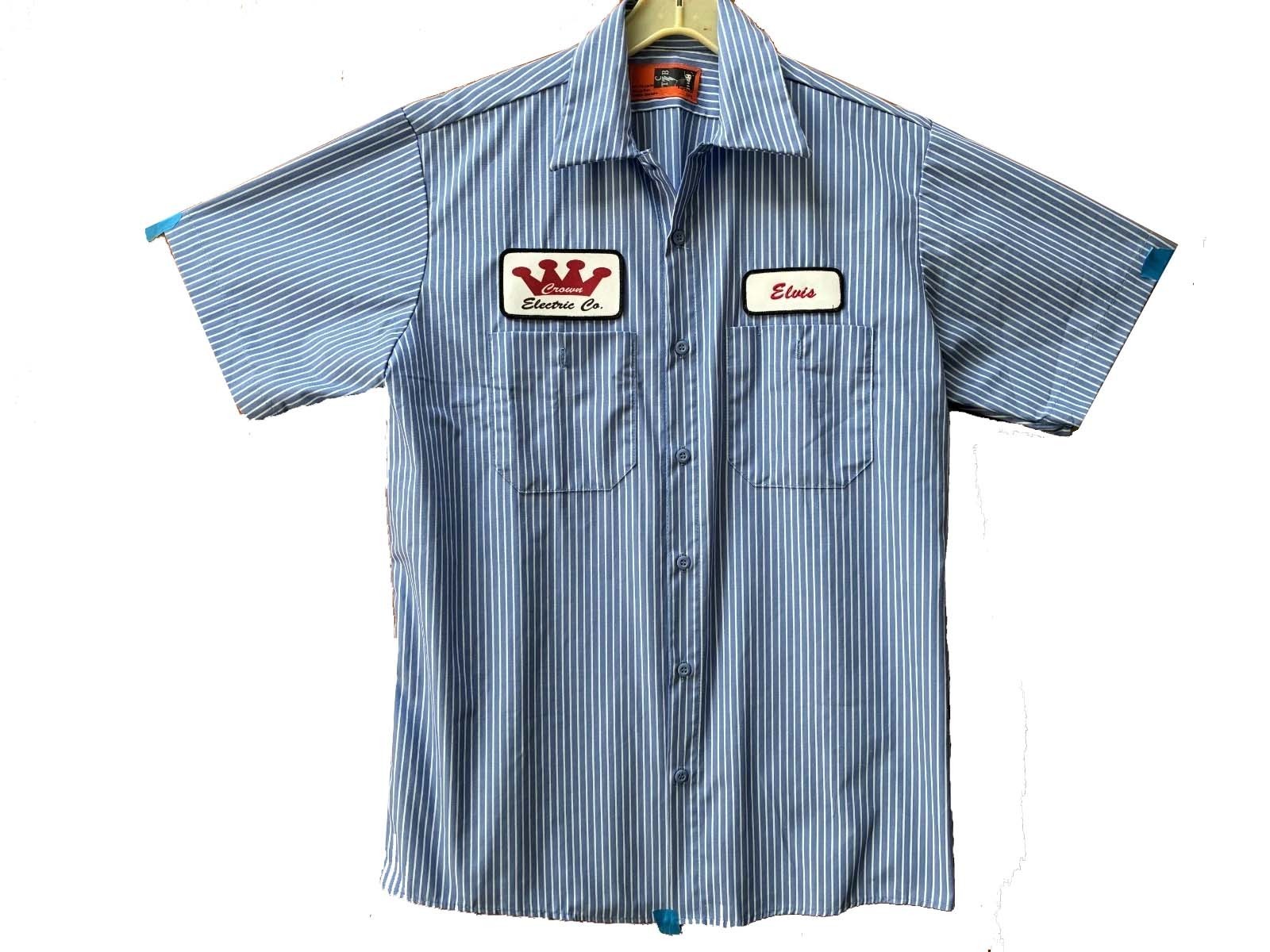 ELVIS Crown Electric Patch Striped Mechanic WORK SHIRT Kustom Rockabilly punk