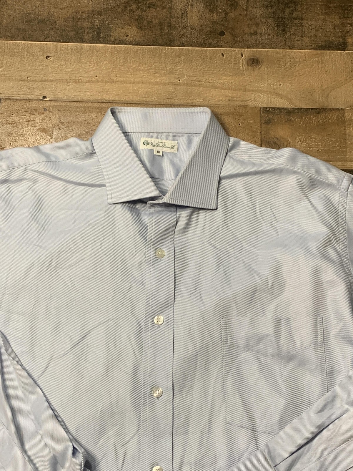 Loro Piana Fabric Dress Shirt Mens 18 Light Blue Stripe Long Sleeve Pocket