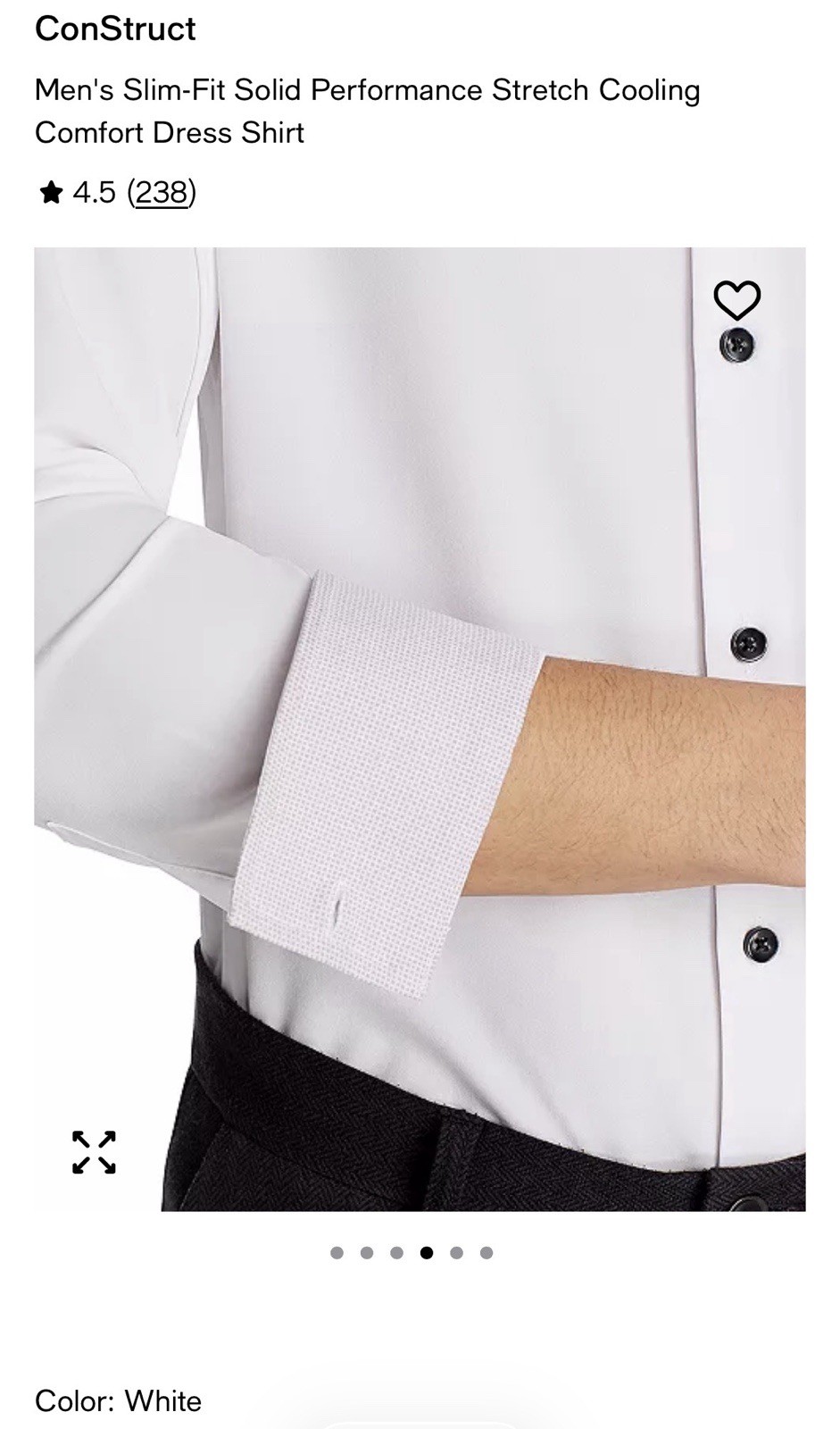 ConStruct L32909 Men’s White Slim Performance Stretch Cooling Dress Shirt Size M