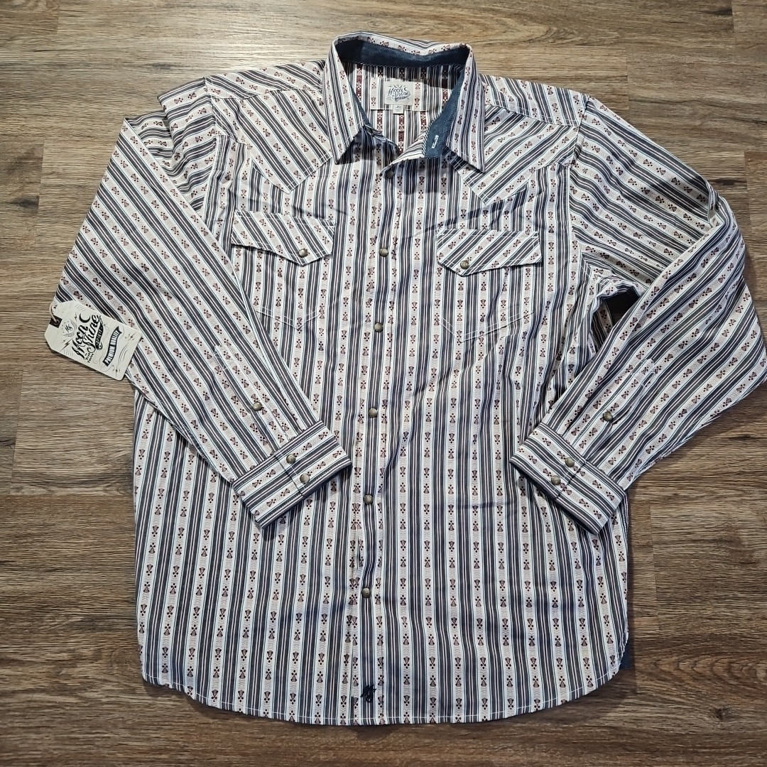 MOON SHINE SPIRIT 100% COTTTON WESTERN SHIRT LEAF PRINT STRIPE PEARL SNAP SZ Xl