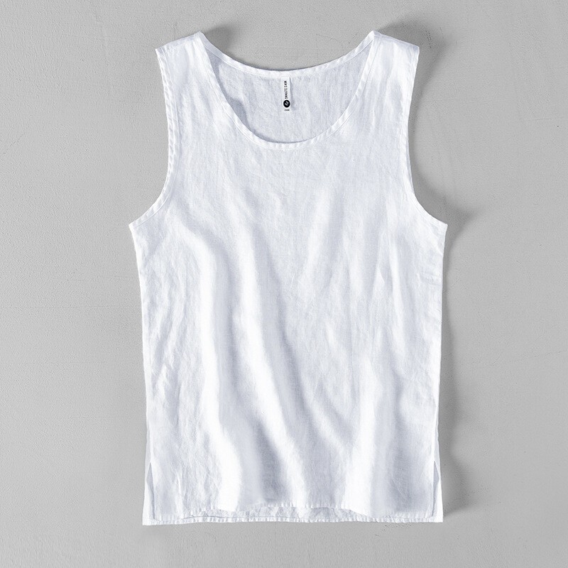 Men’s Linen Tank Top Summer Sleeveless T-Shirt Breathable Casual Vest Round Neck