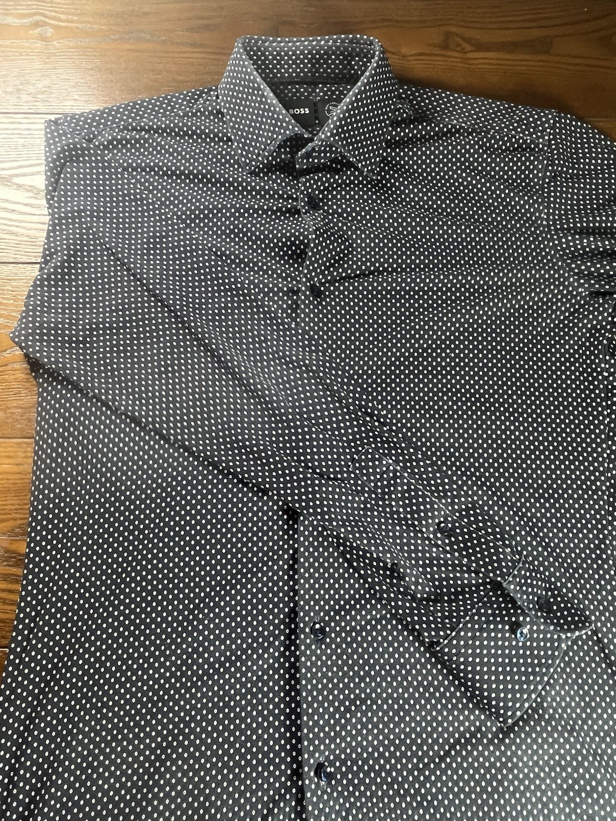 Boss Mens 15.5 39 M Blue Geometric Pattern Slim Fit Stretch Modern Dress Shirt