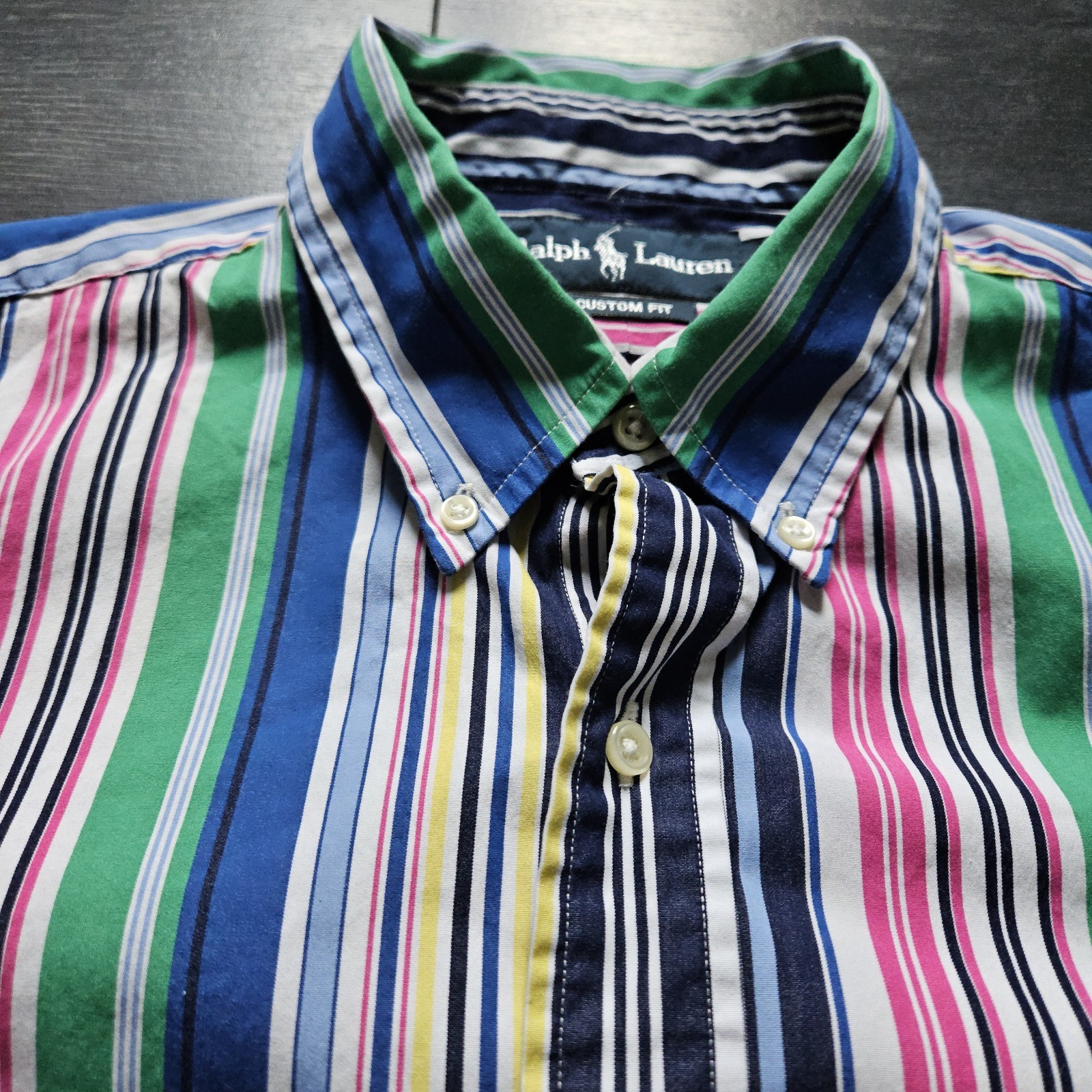 Ralph Lauren Custom Fit Button Down Shirt Men L Multicolor Striped Preppy Pony