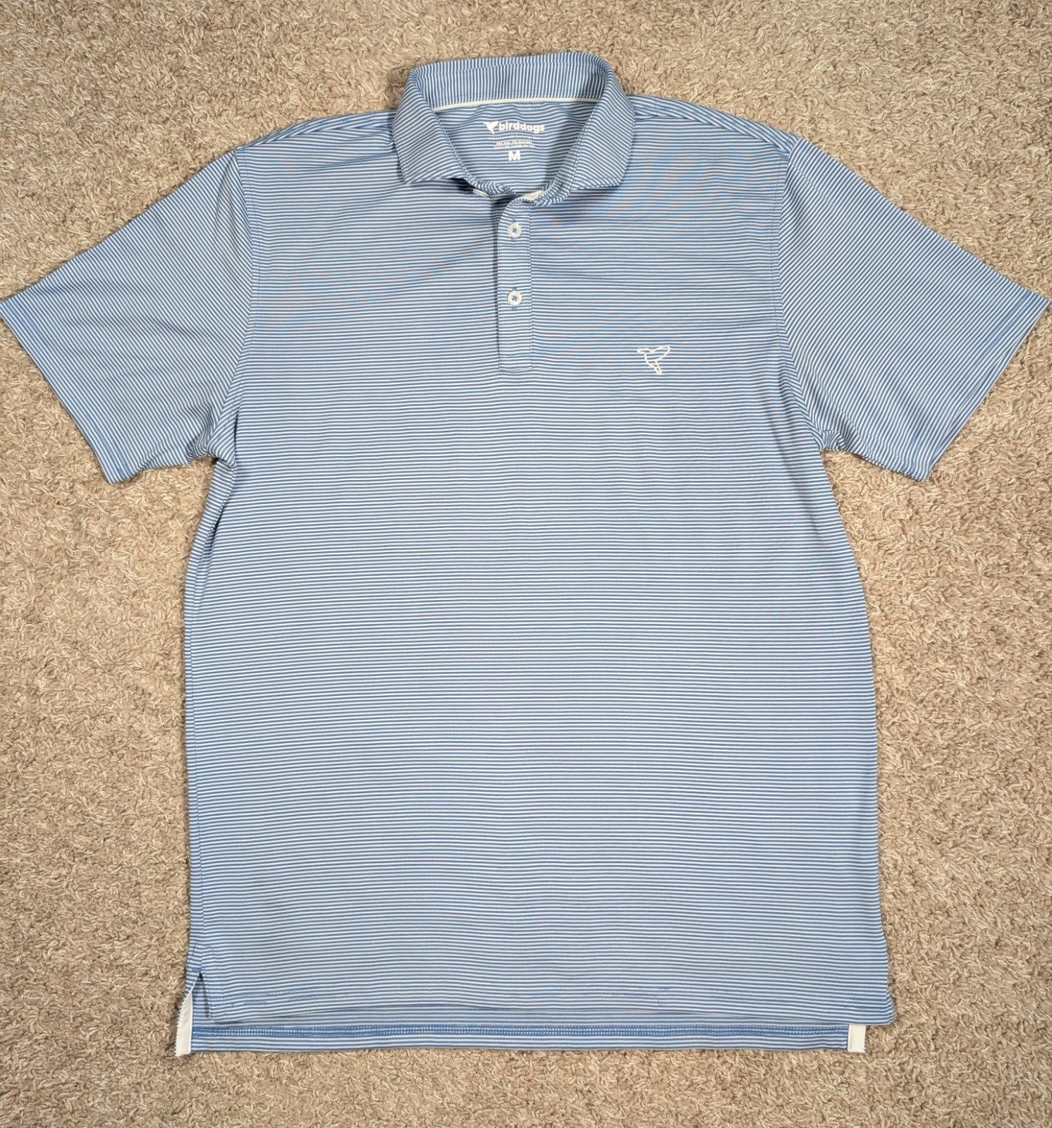 Birddogs Polo Light Blue Stripe Men’s M Short Sleeve No Flop Collar Golf Shirt