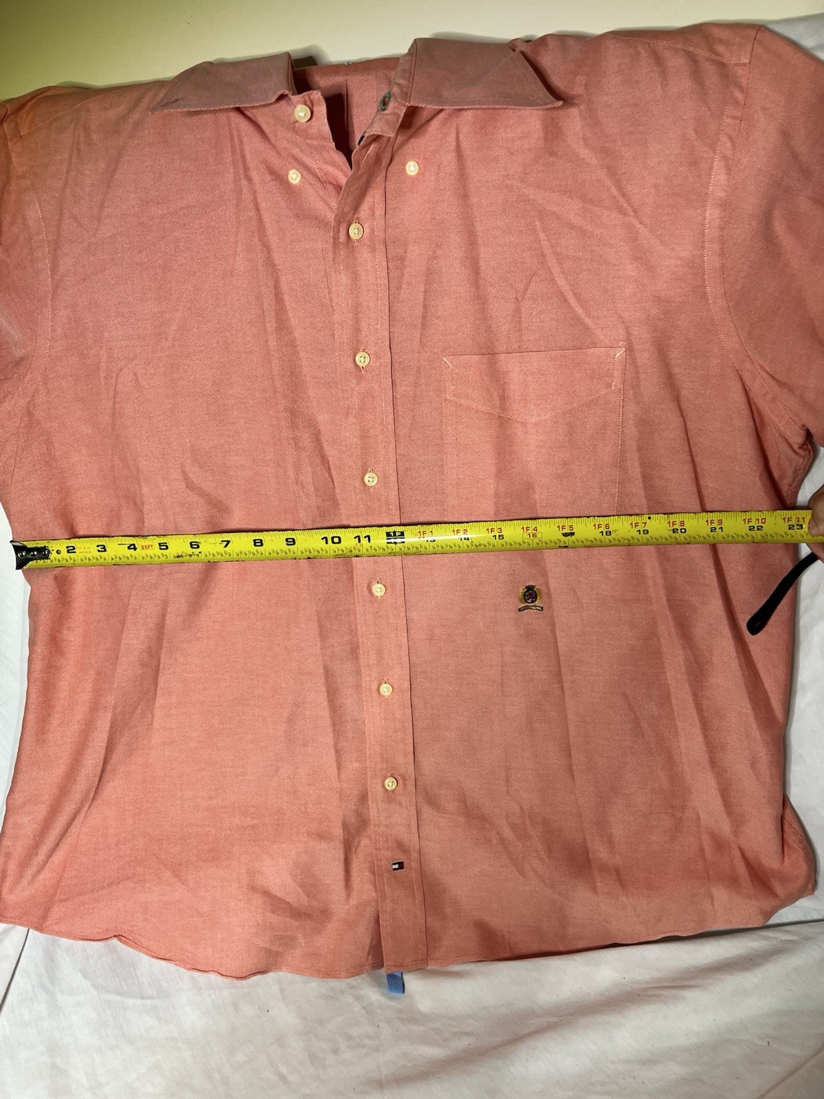 Tommy Hilfiger Men’s Orange Cotton Solid Dress Shirt Pockets 16.5 32-33