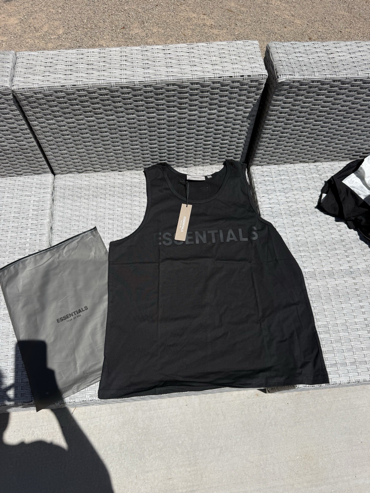 Essentials Men’s Black Sleeveless Crew Neck Logo Tank Top T-Shirt Regular