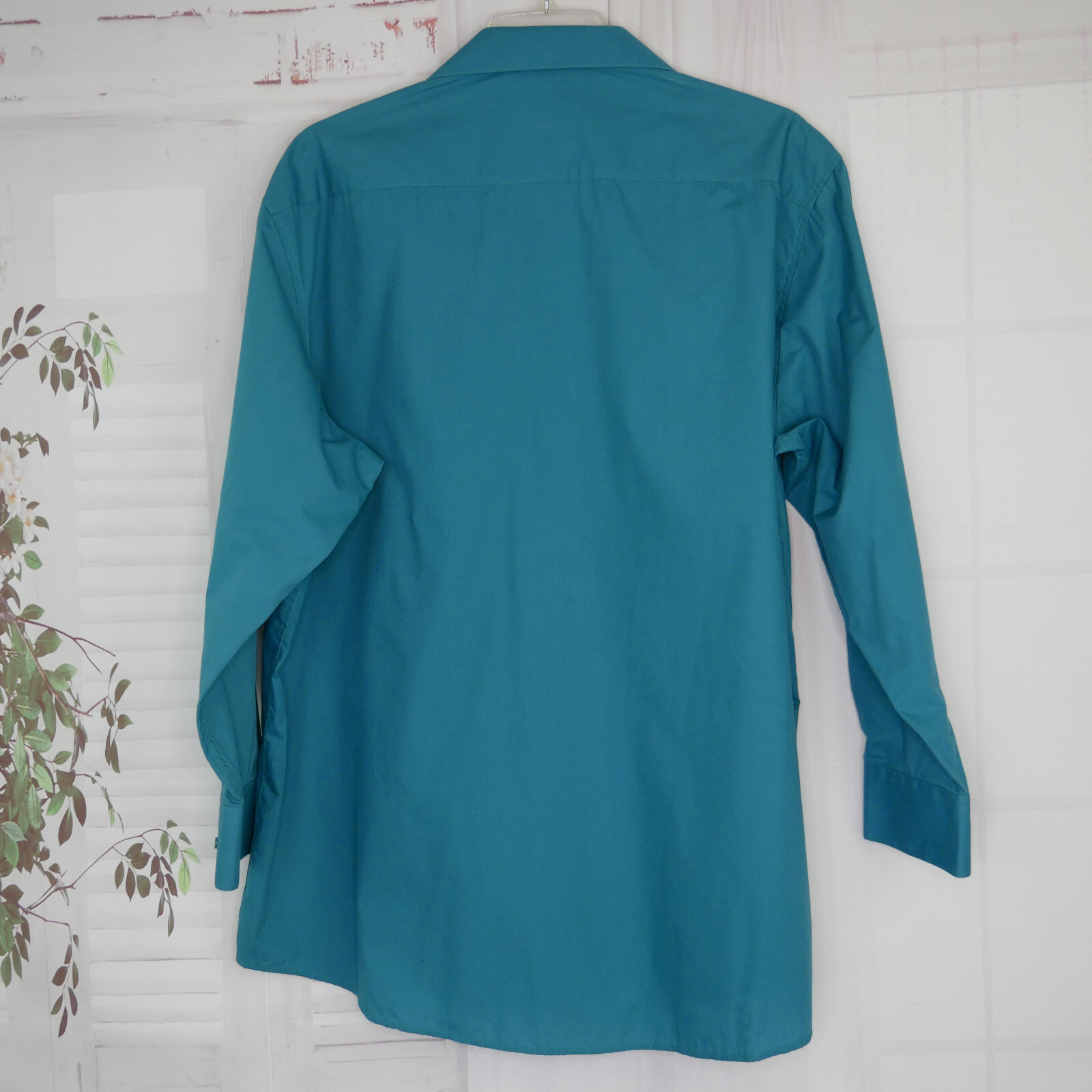 Omega Italy Dress Shirt 2XL Teal Blue Button Up Points Long Sleeve Pocket EUC