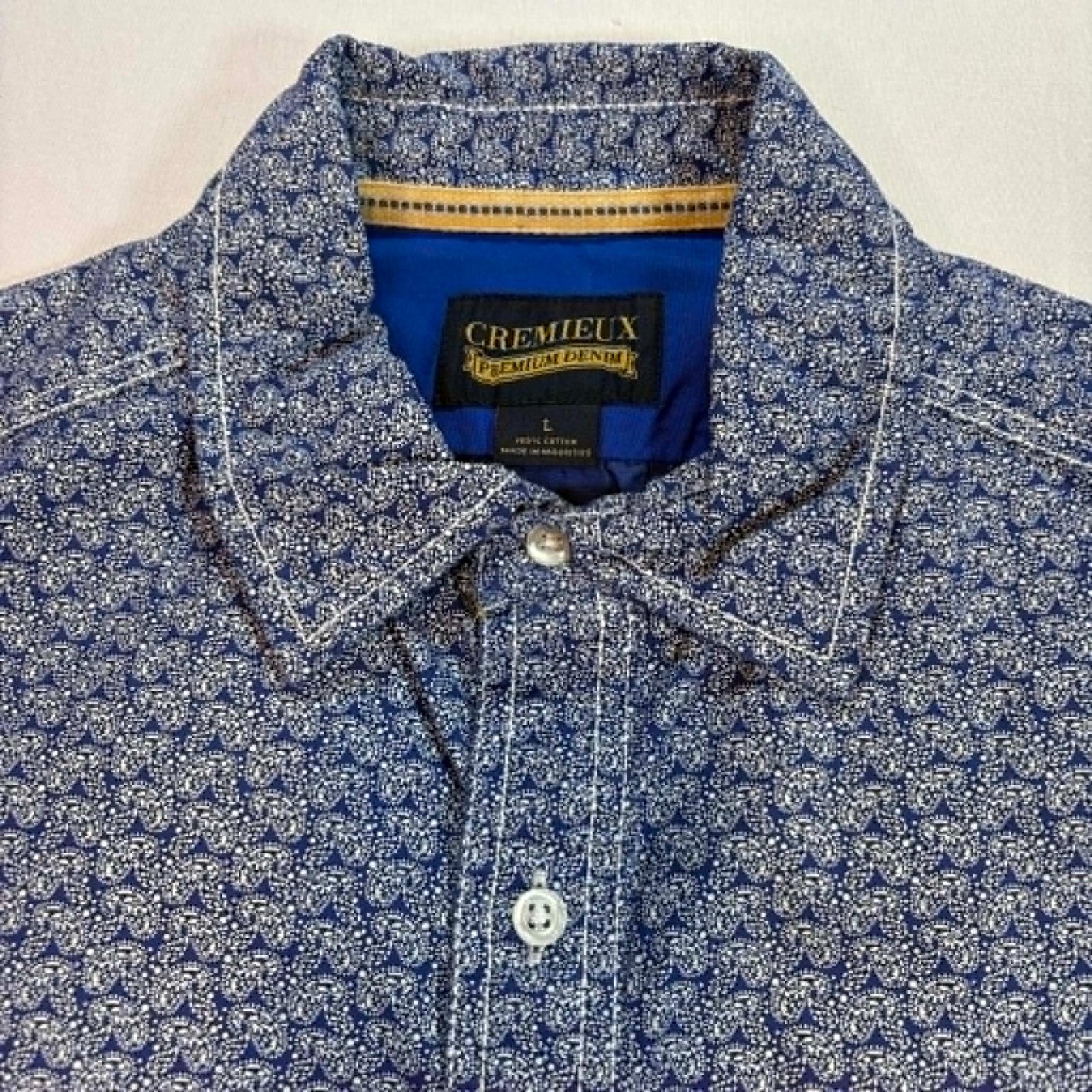 Cremieux Premium Denim Men’s Short Sleeve Button Down Shirt Blue Paisley Size L