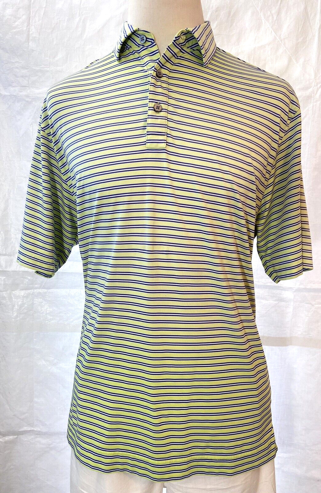 FOOT JOY Polo Short Sleeve Lime Green Stripe Men’s Size Large Polyester Spandex