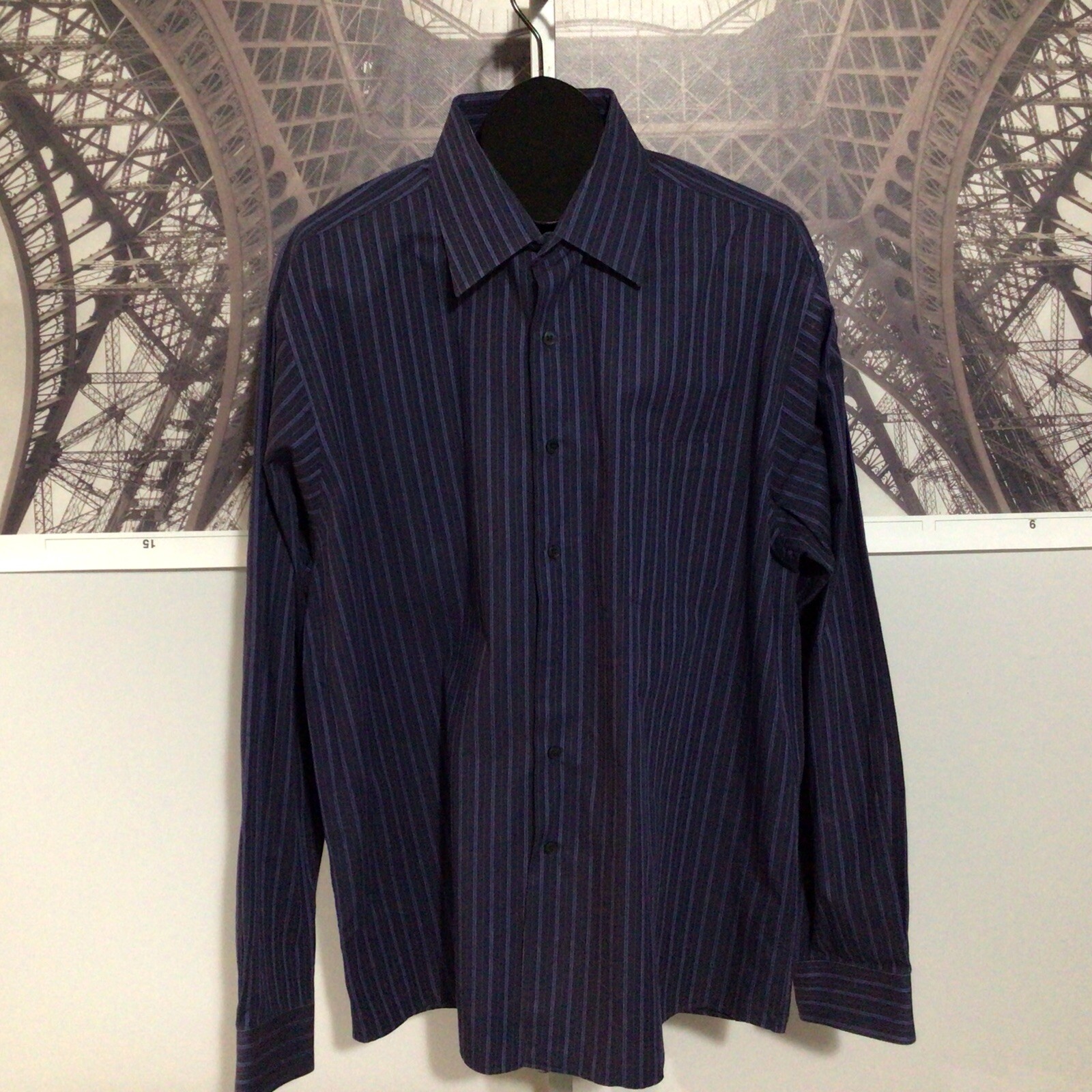 Calvin Klein Blue Striped Cottton Long Sleeve Button Front Pocket Shirt XL