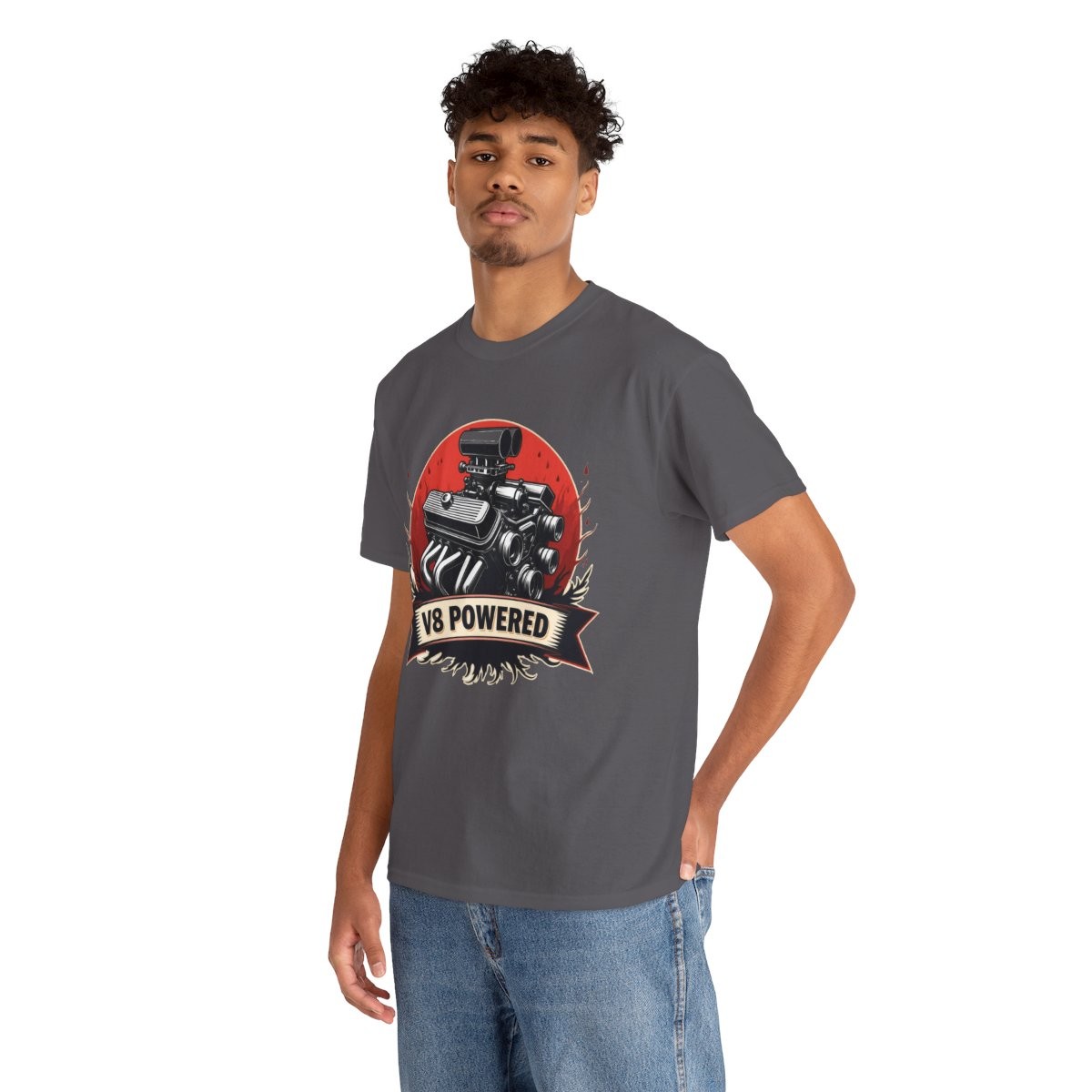 V8 Powered Muscle Engine T-Shirt Graphic Tee for Car Guys Gift