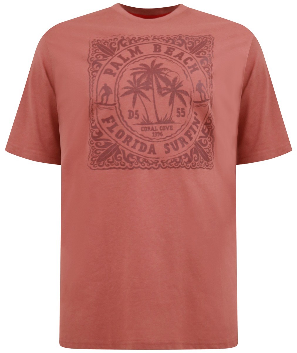 D555 PALM BEACH TONAL PRINT T SHIRT – BRICK RED BIG SIZE 2XL 3XL 4XL 5XL 6XL