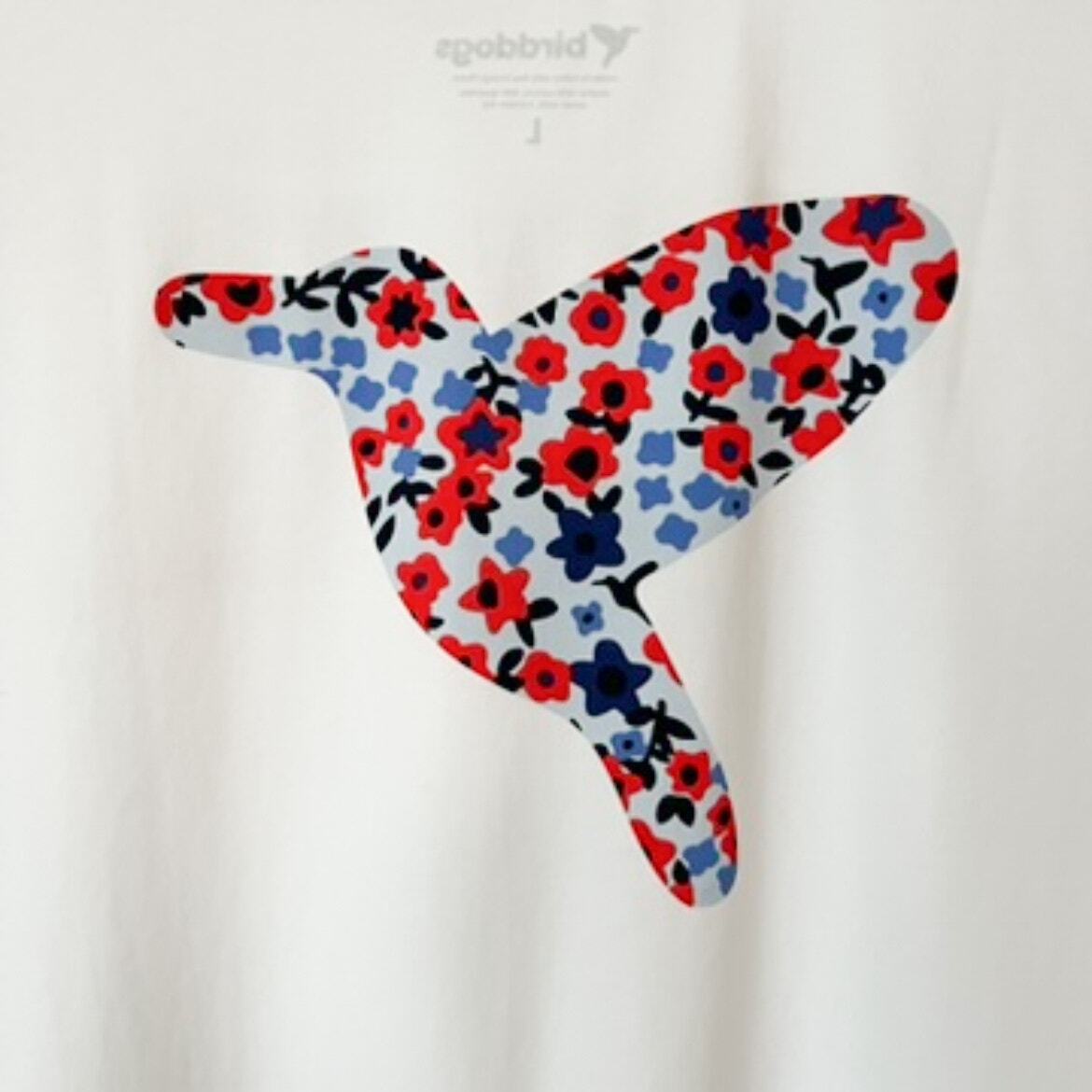 Birddogs Blue Flower Bird White Graphic Tee Shirt Mens Large Cotton Spandex