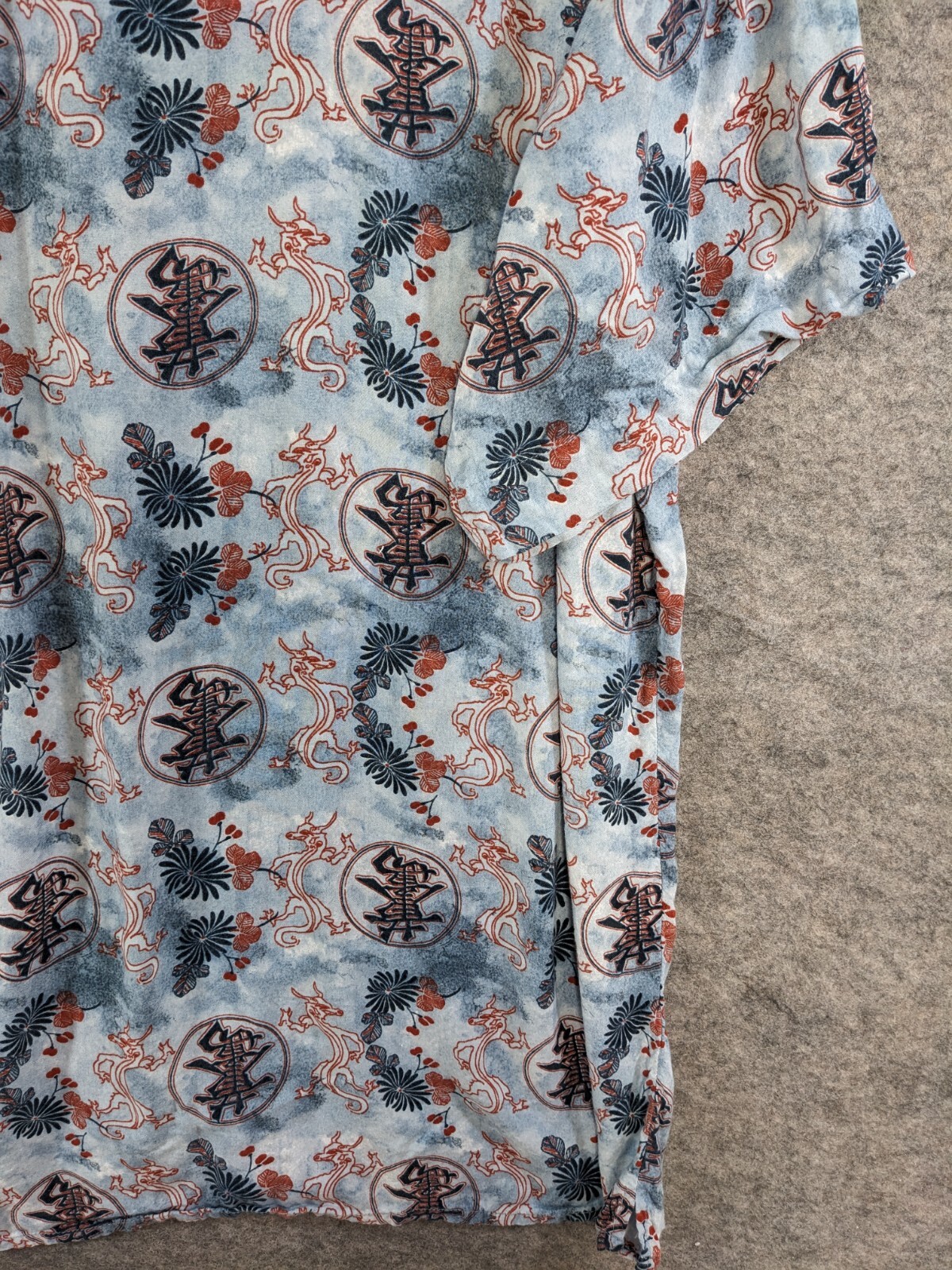 Greystone Sportswear Shirt Mens 2X Blue Red Asian Dragon Print Short Sleeve Camp