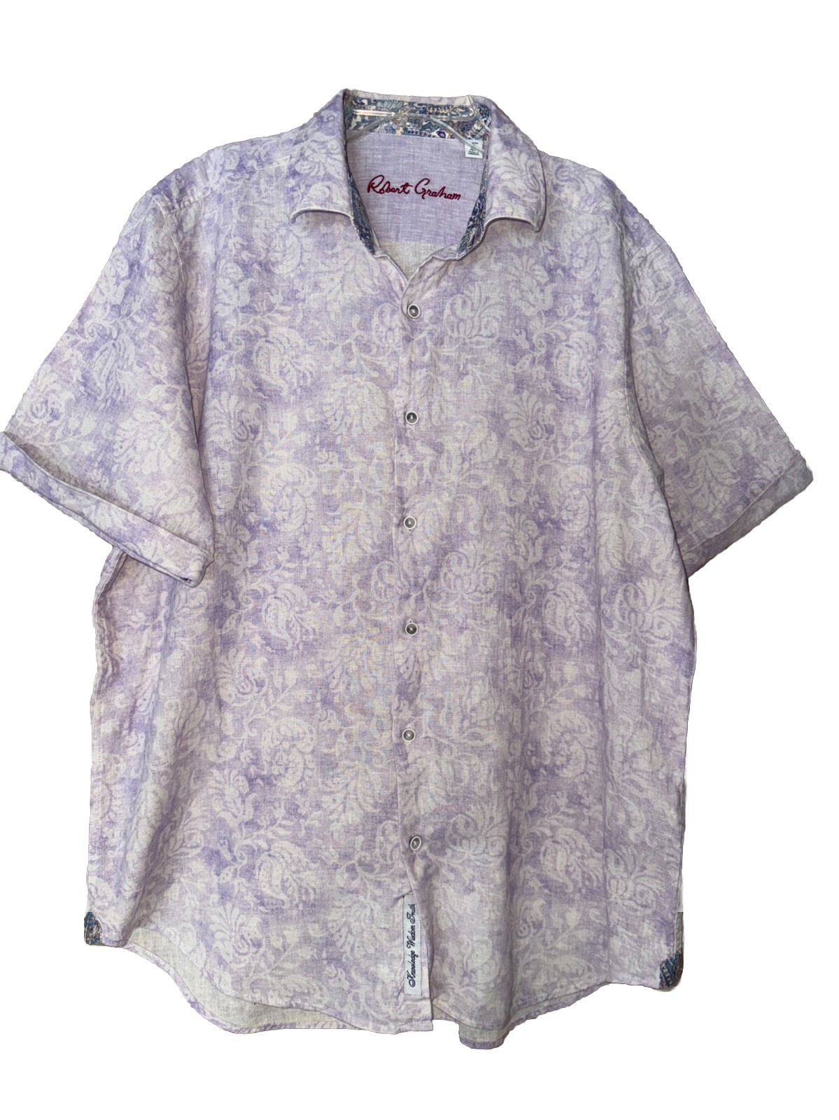 Robert Graham Light Purple Linen Cotton Button Contrast Fabric Shirt Men’s Sz XL