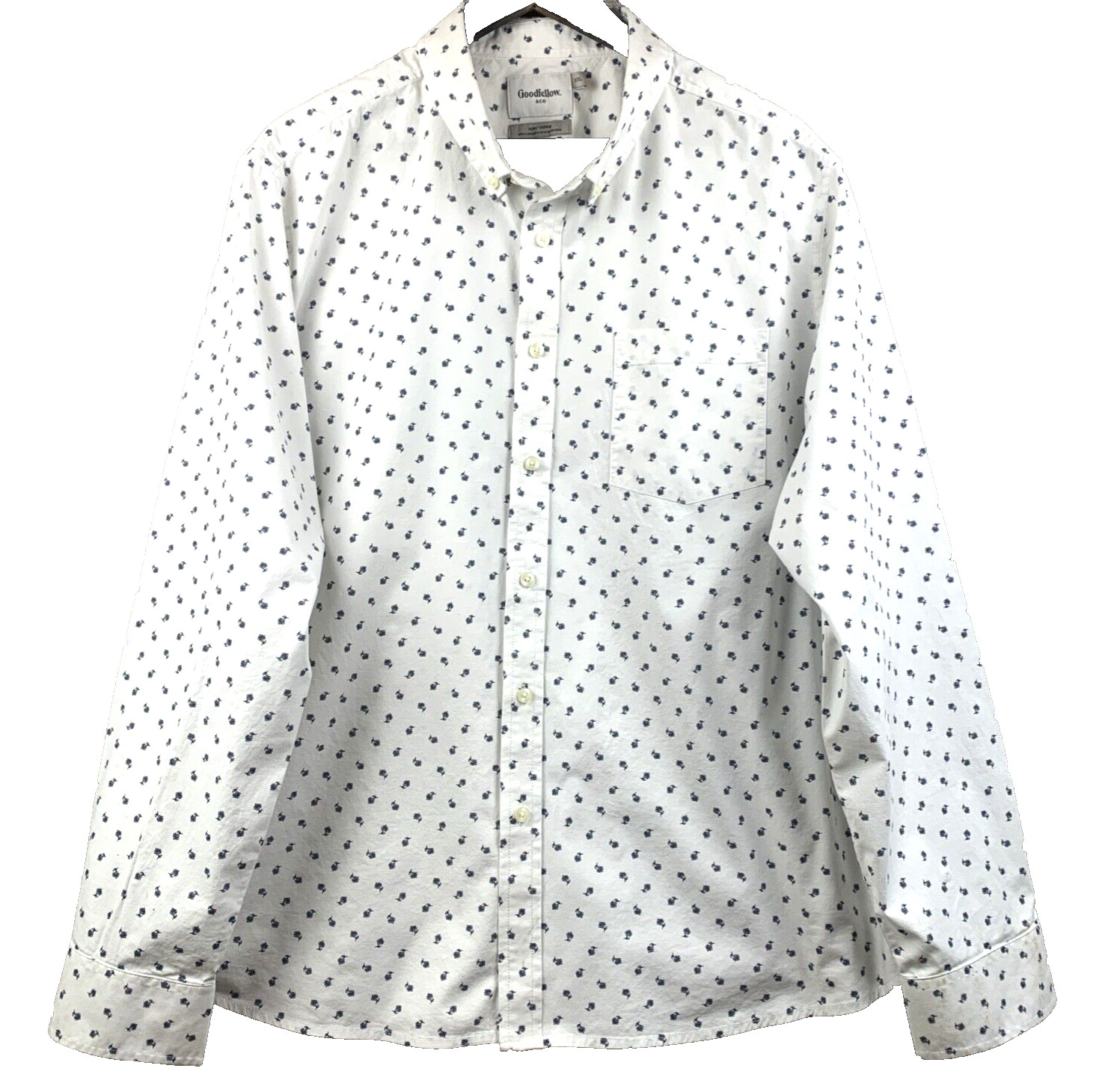 GOODFELLOW Button Down Shirt Men’s Sz Extra Extra Large White Black Flower Print