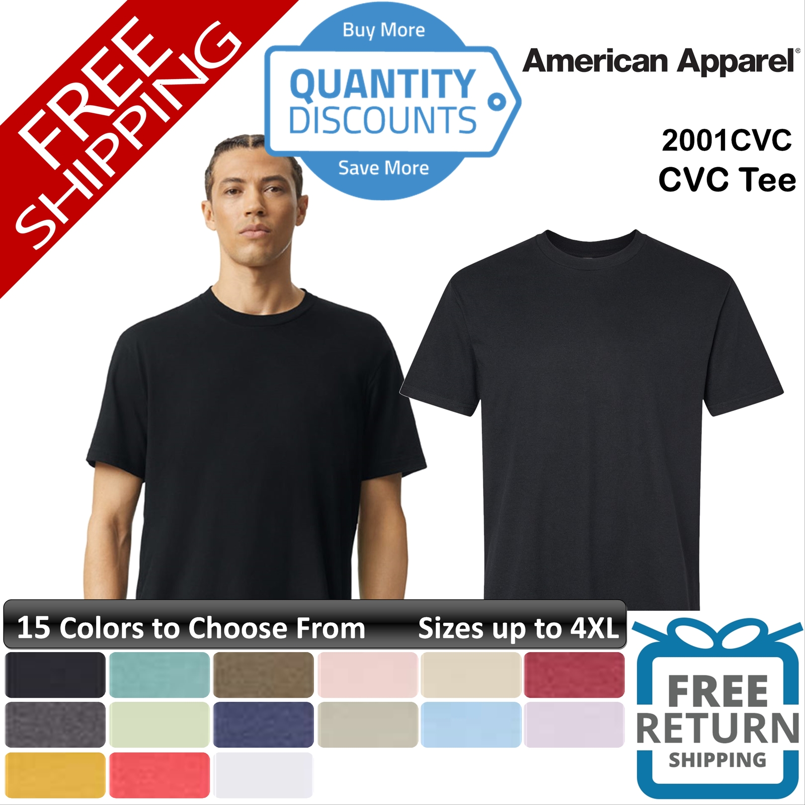 🔥 🔥 American Apparel Men Cvc Tee Shirt Relaxed Fit Blend Up To 4XL 2001cvc
