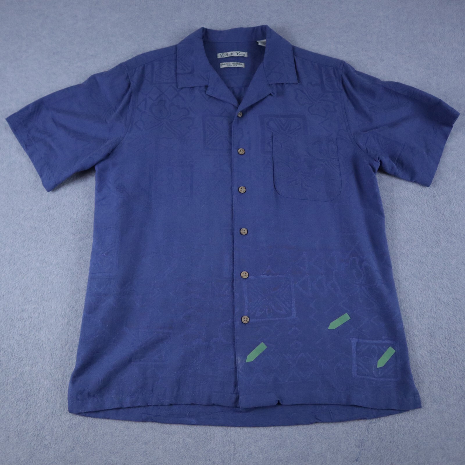 Batik Bay Shirt Mens Medium Machine Washable Silk Casual Button Up Short Sleeve
