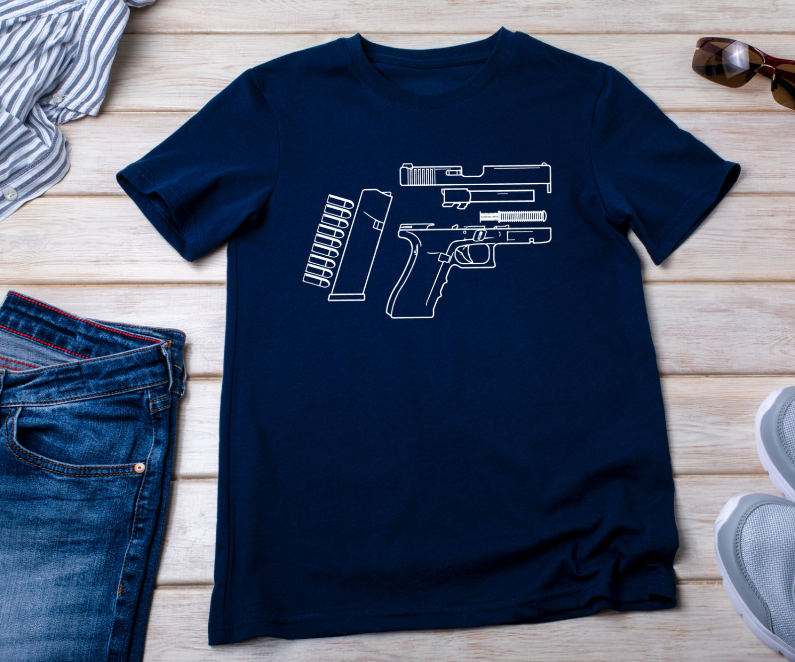 Glock T-Shirt or Sweatshirt Gun S M L XL 2XL 3XL 4XL 5XL – BLACK / NAVY Man’s