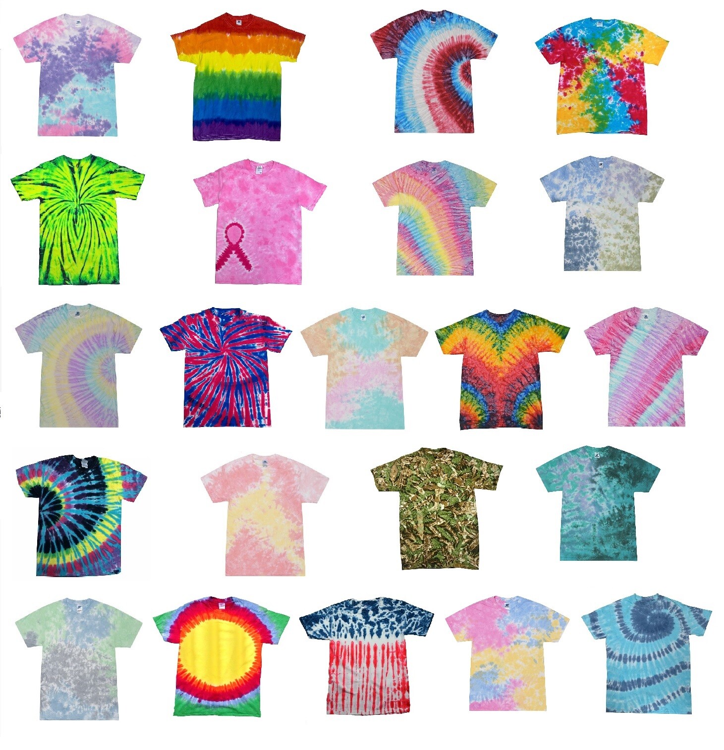 Unique Styles Tie Dye T-Shirts, Kids & Adults Short Sleeve Cotton Colortone