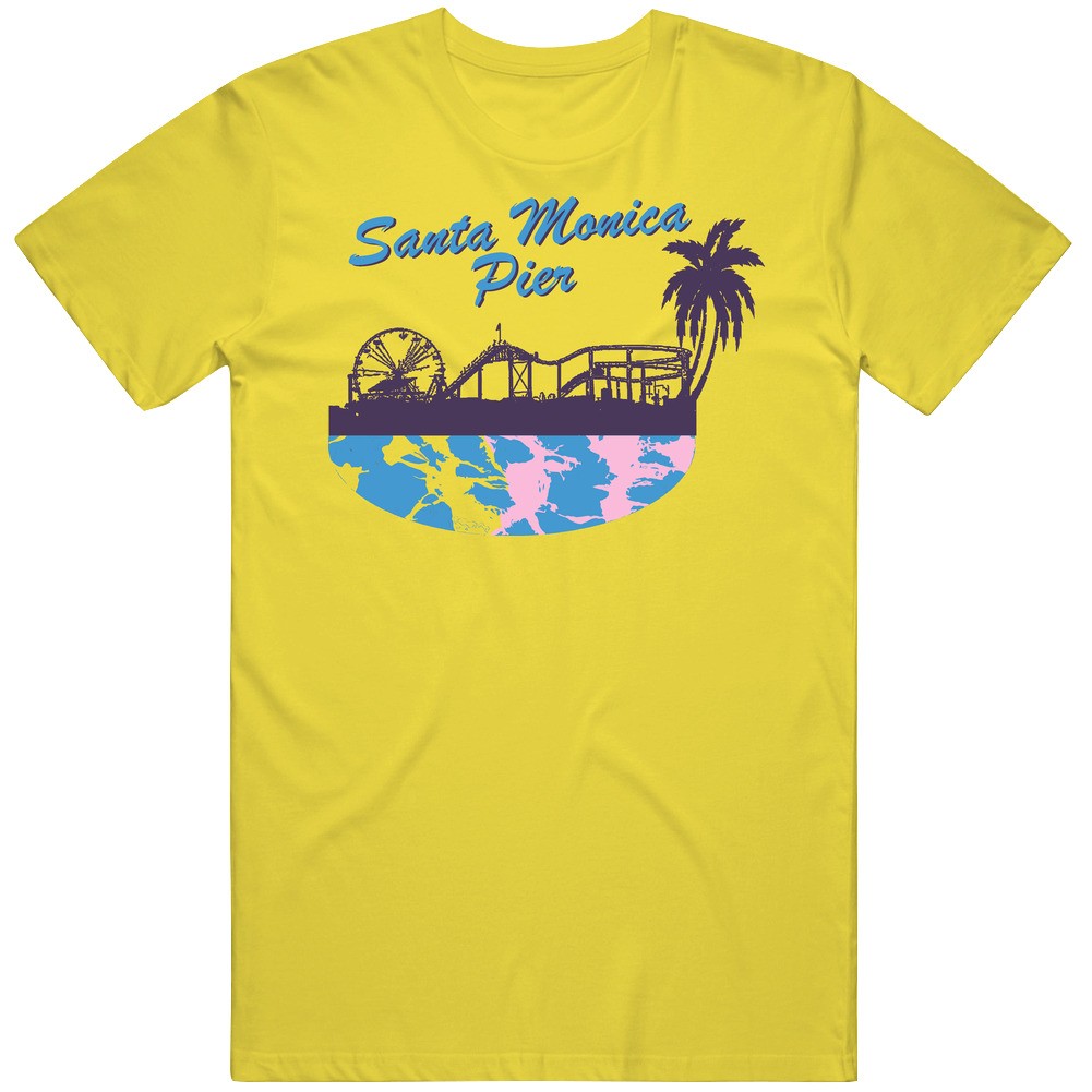 Santa Monica Pier The Hangover 3 Retro Vintage Daisy Yellow Cotton T Shirt