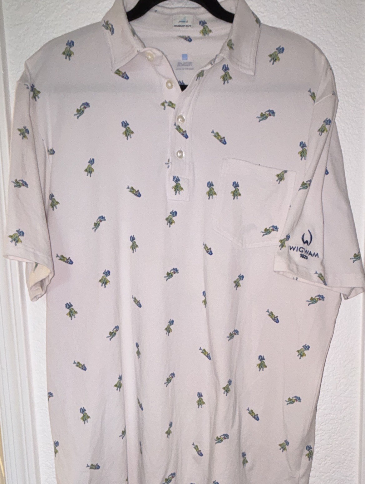 johnnie-O Men’s White All Over Print Stretch Short Sleeve Button Polo Shirt L