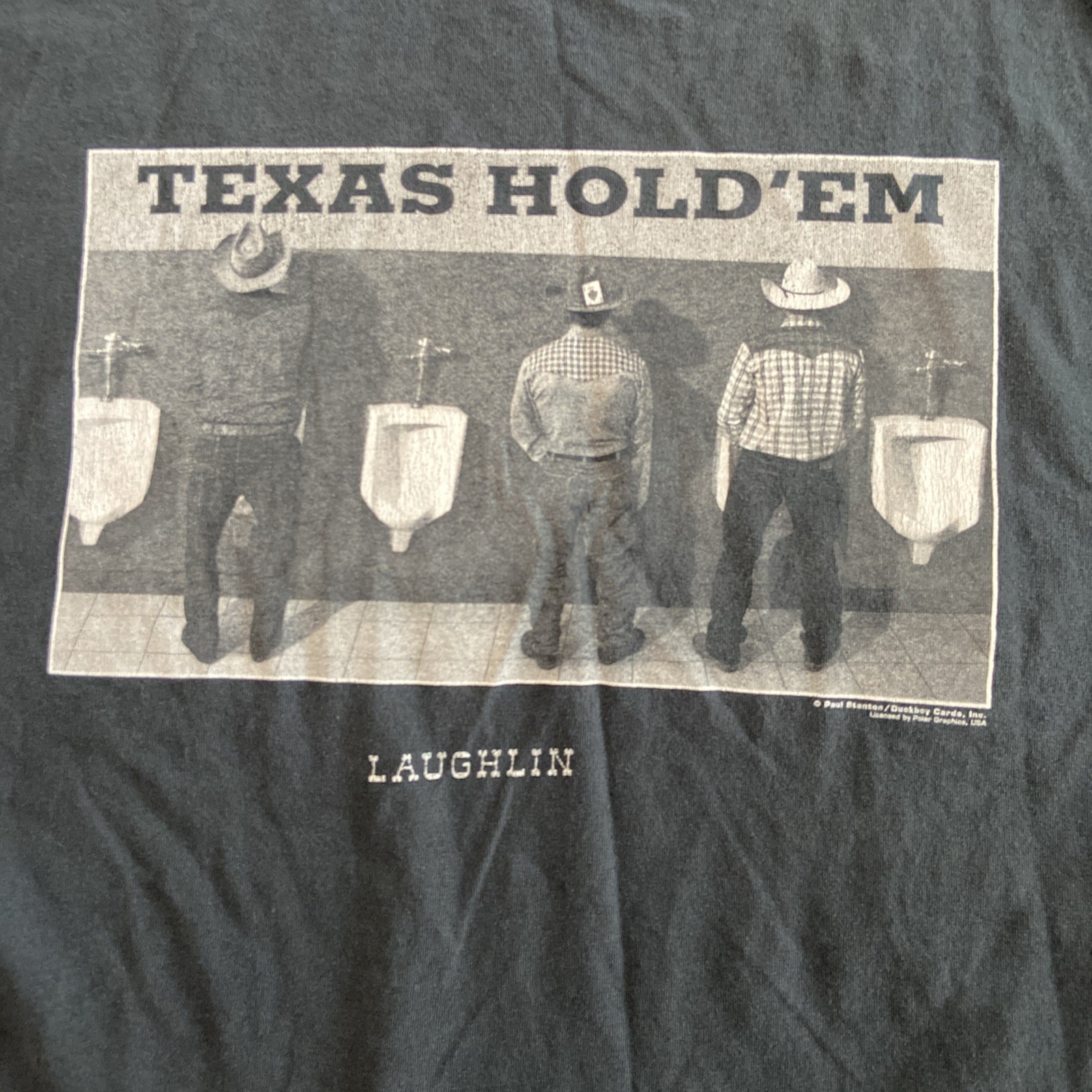 Vintage Texas Hold Em’ Funny Bathroom T Shirt Laughlin 2XL Faded Black
